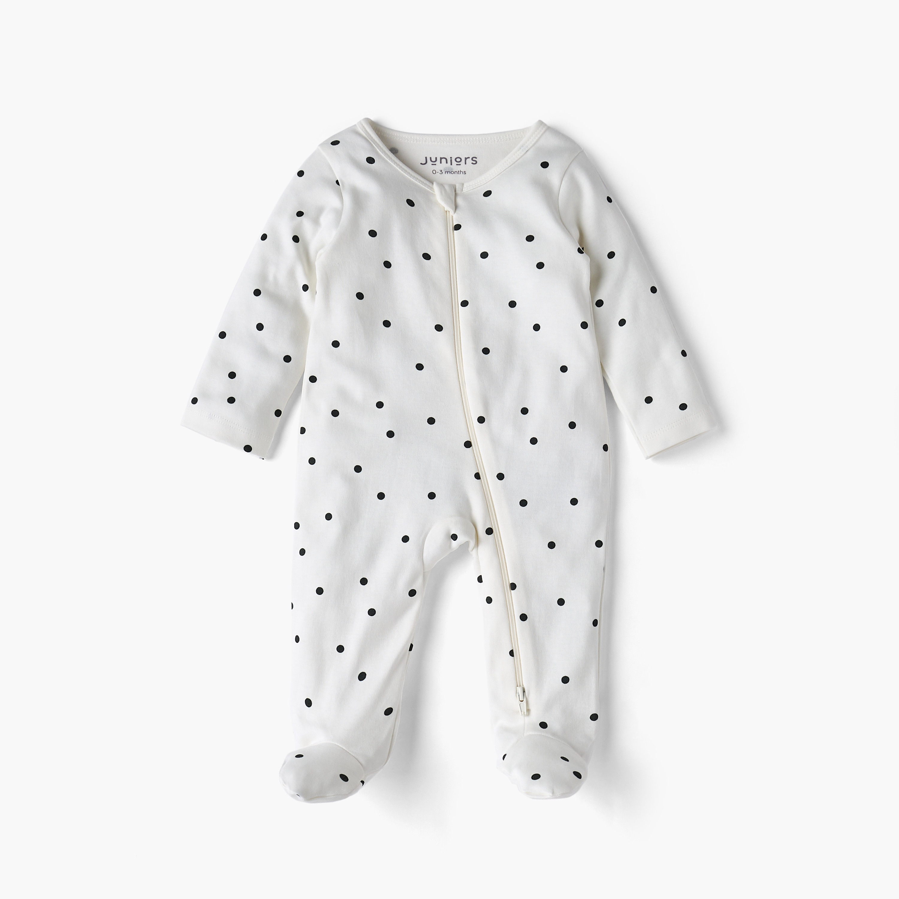 Juniors Polka Dot Print Sleepsuit with Long Sleeves and Zip Closure-baby-girls-clothing-nightwear-sleepsuits-image-2