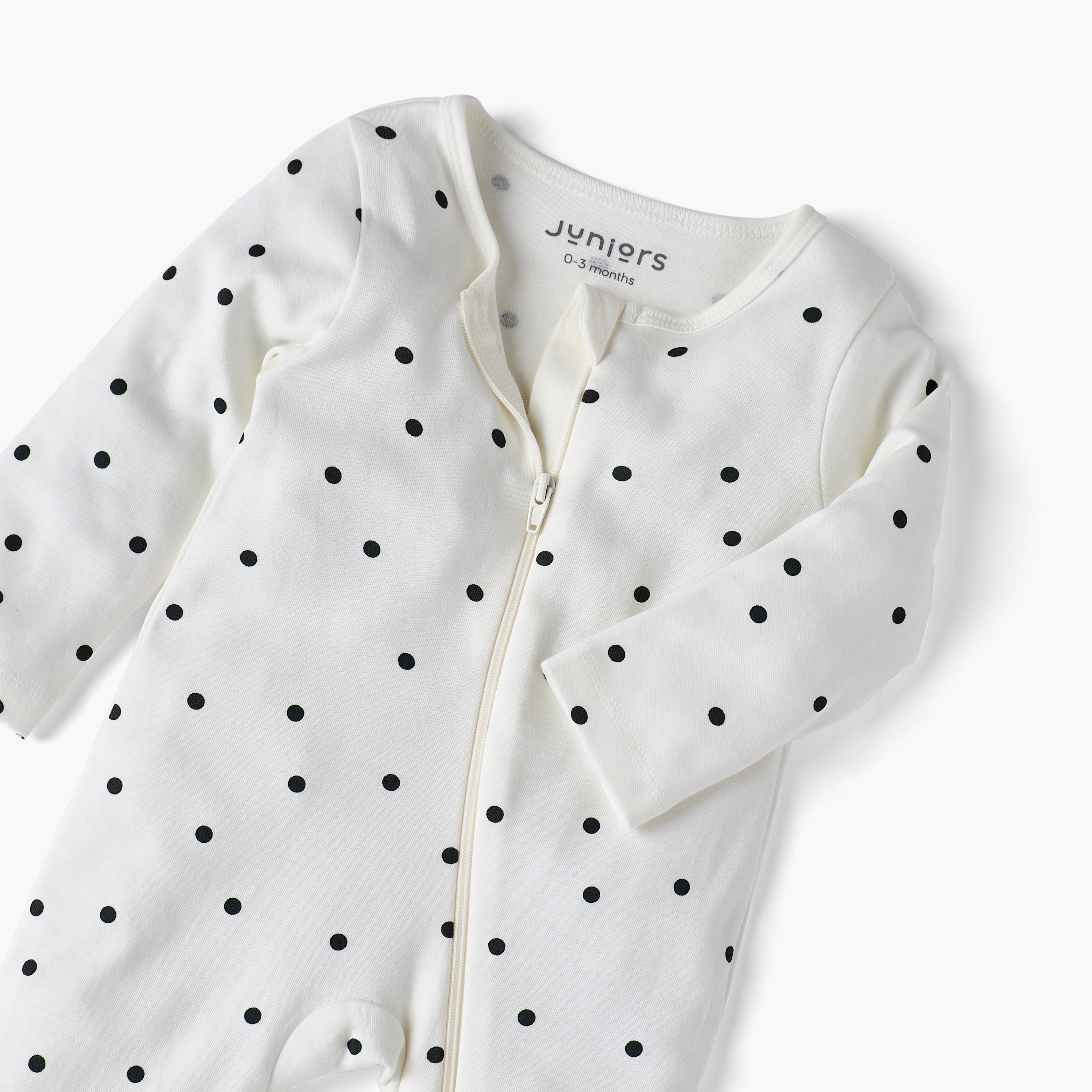Juniors Polka Dot Print Sleepsuit with Long Sleeves and Zip Closure-baby-girls-clothing-nightwear-sleepsuits-image-4