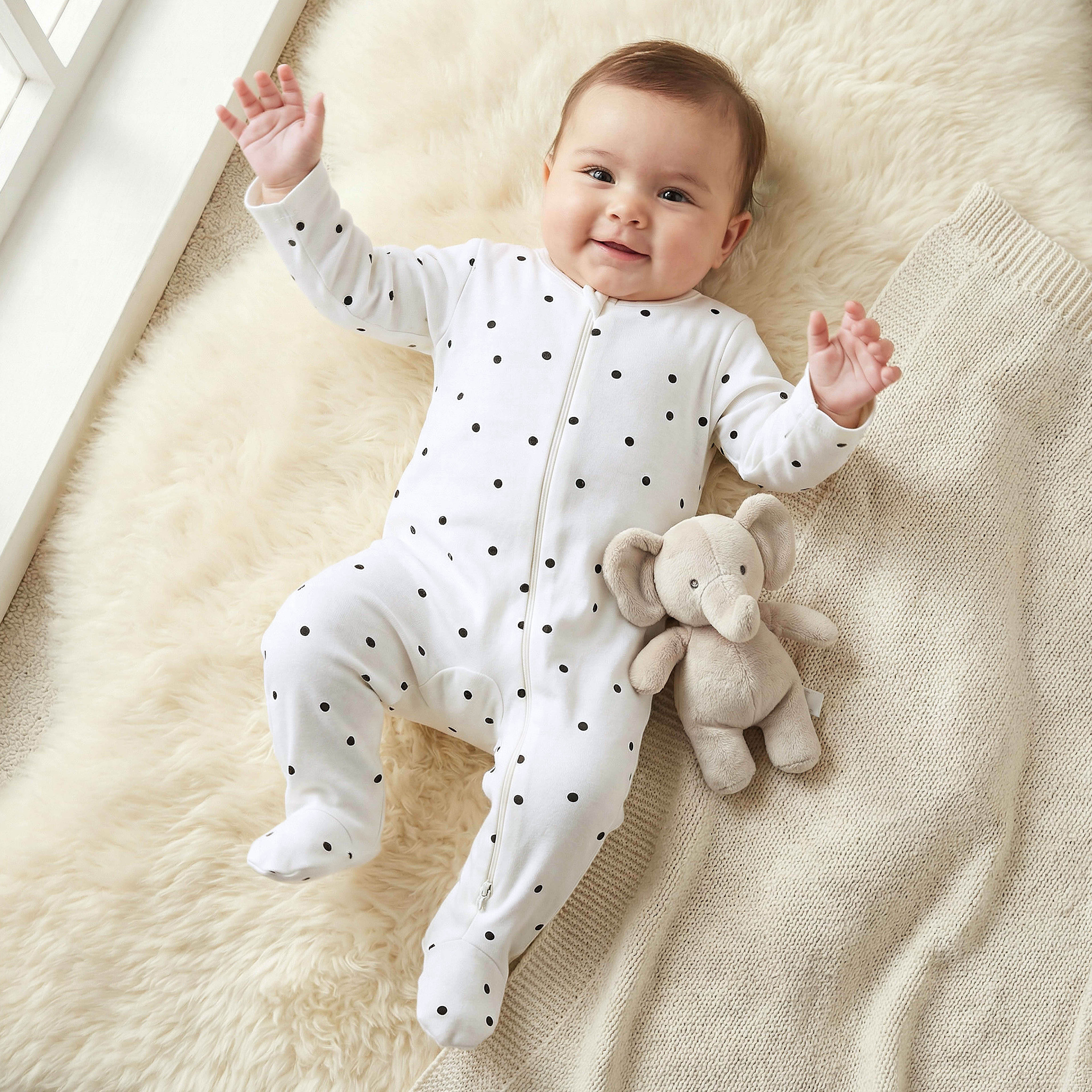 Juniors Polka Dot Print Sleepsuit with Long Sleeves and Zip Closure-baby-girls-clothing-nightwear-sleepsuits-image-1
