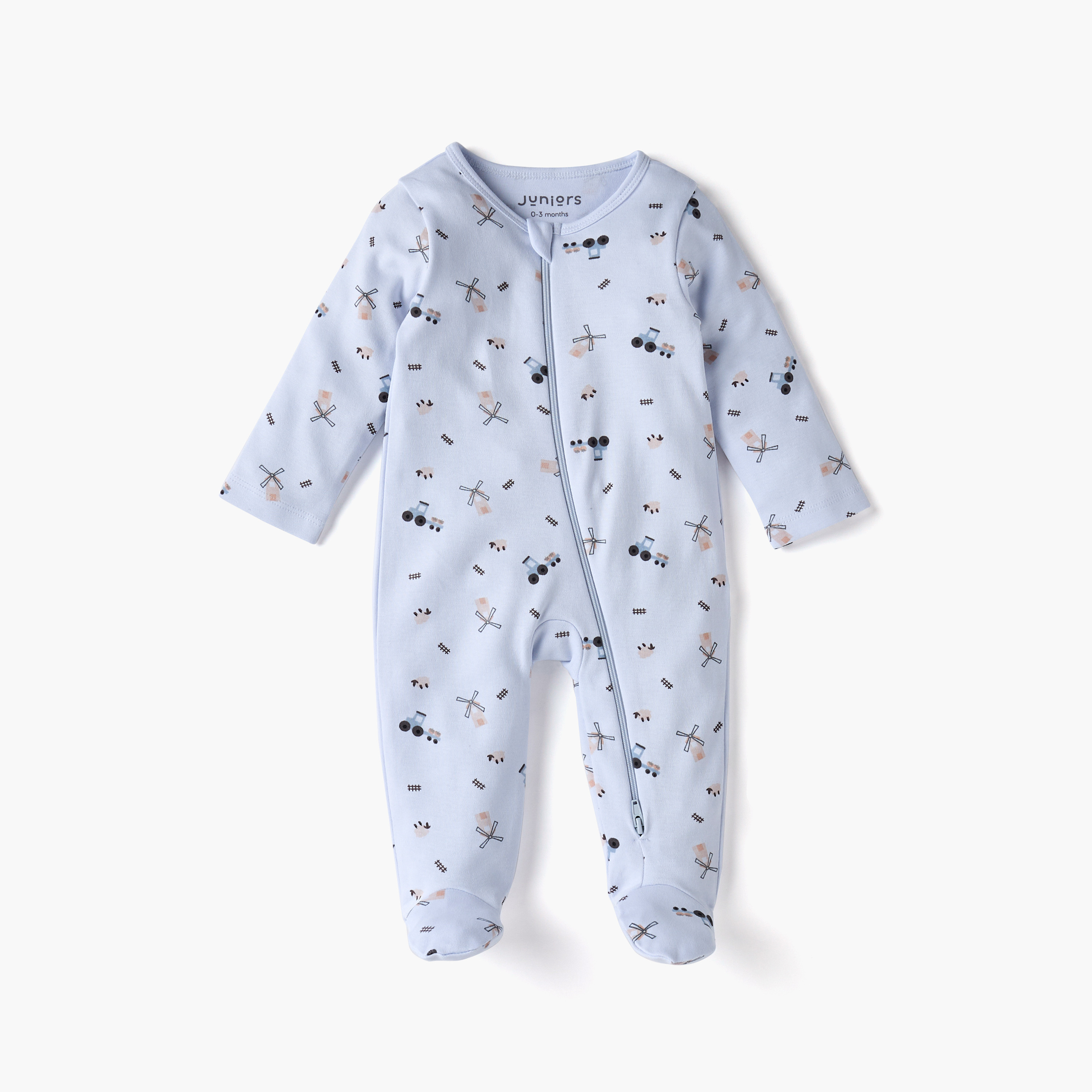 Juniors Printed Sleepsuit with Long Sleeves and Zip Closure-baby-boys-clothing-nightwear-sleepsuits-image-2