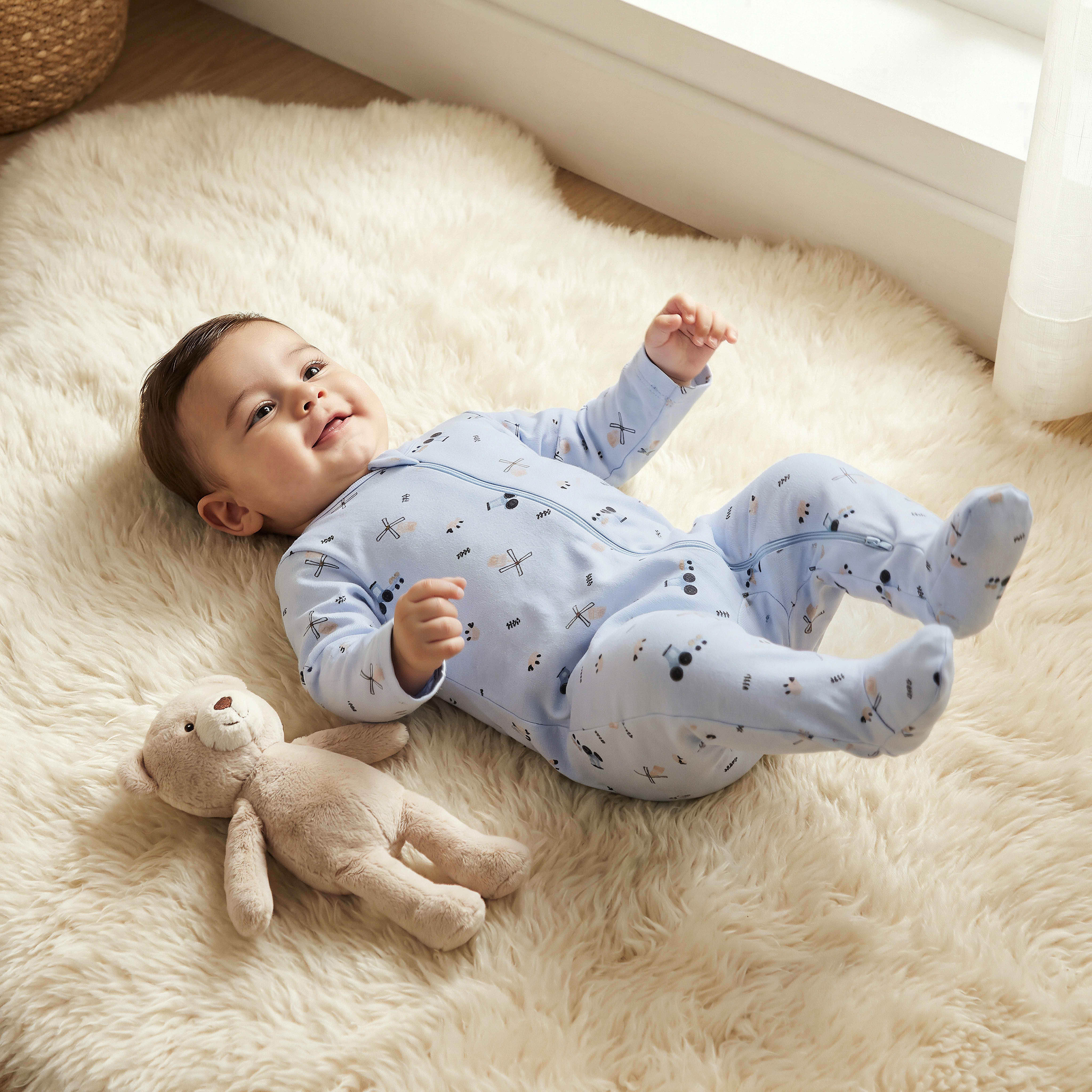 Juniors Printed Sleepsuit with Long Sleeves and Zip Closure-baby-boys-clothing-nightwear-sleepsuits-image-1