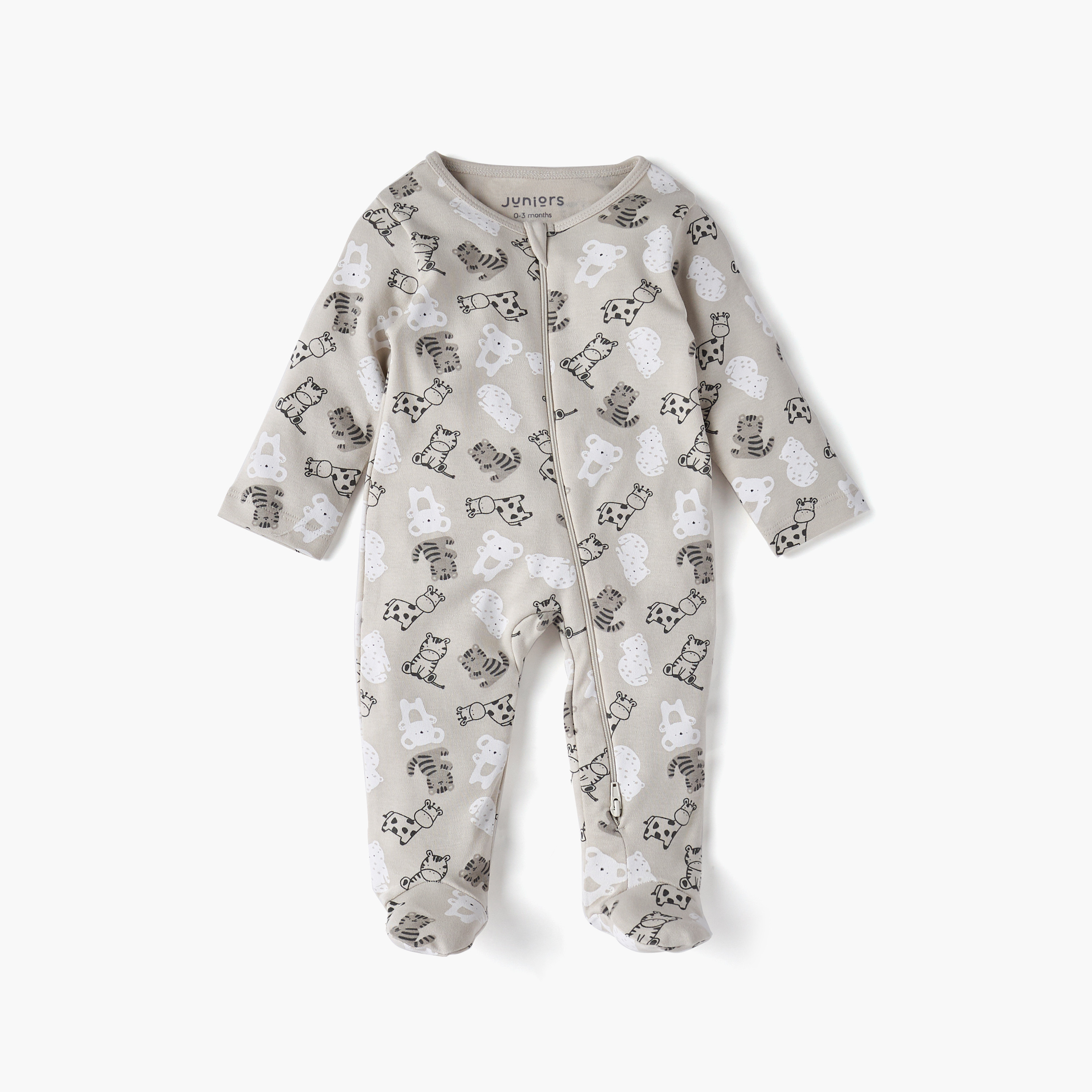 Juniors All-Over Wild Animal Print Closed Feet Sleepsuit with Long Sleeves-baby-boys-clothing-nightwear-sleepsuits-image-2