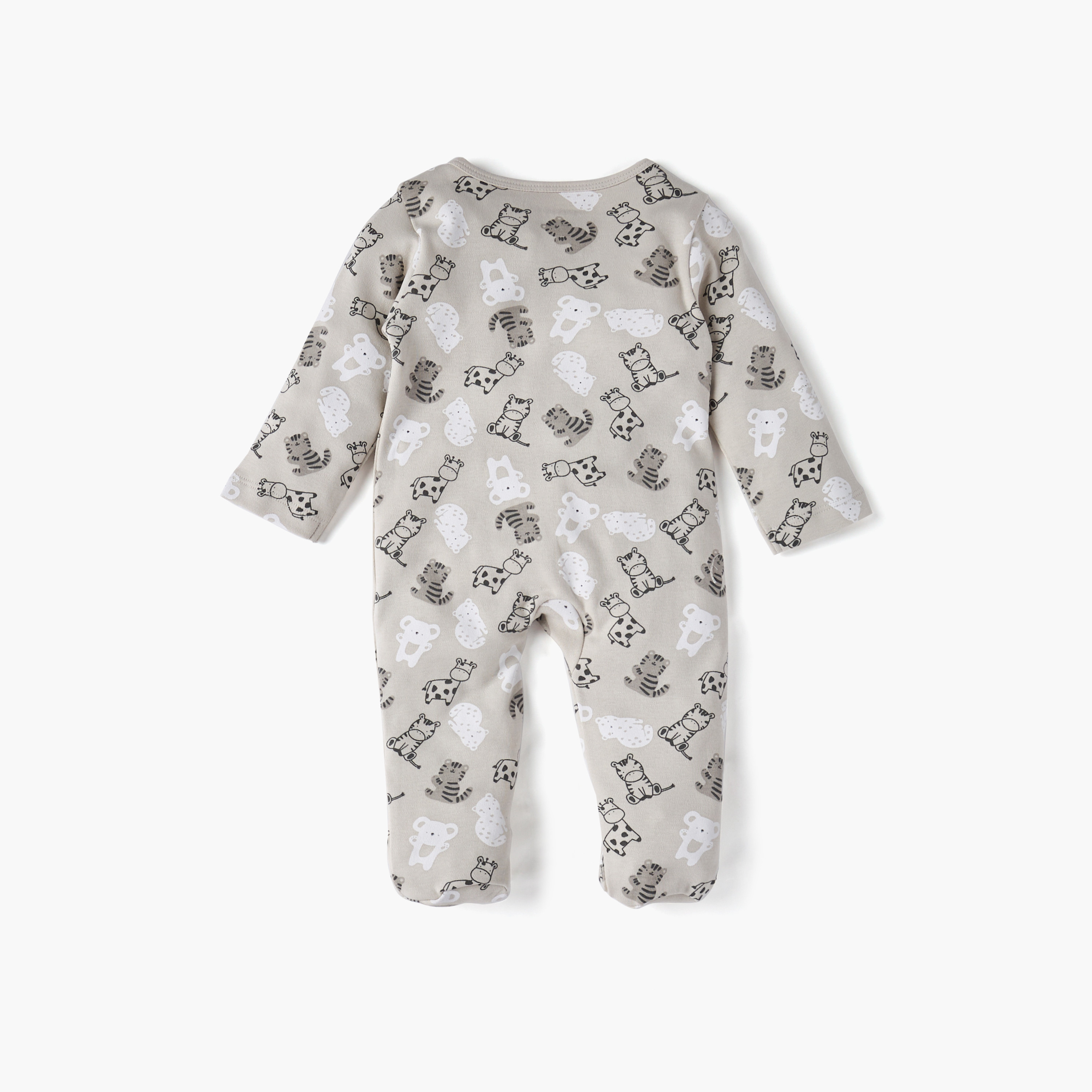 Juniors All-Over Wild Animal Print Closed Feet Sleepsuit with Long Sleeves-baby-boys-clothing-nightwear-sleepsuits-image-3