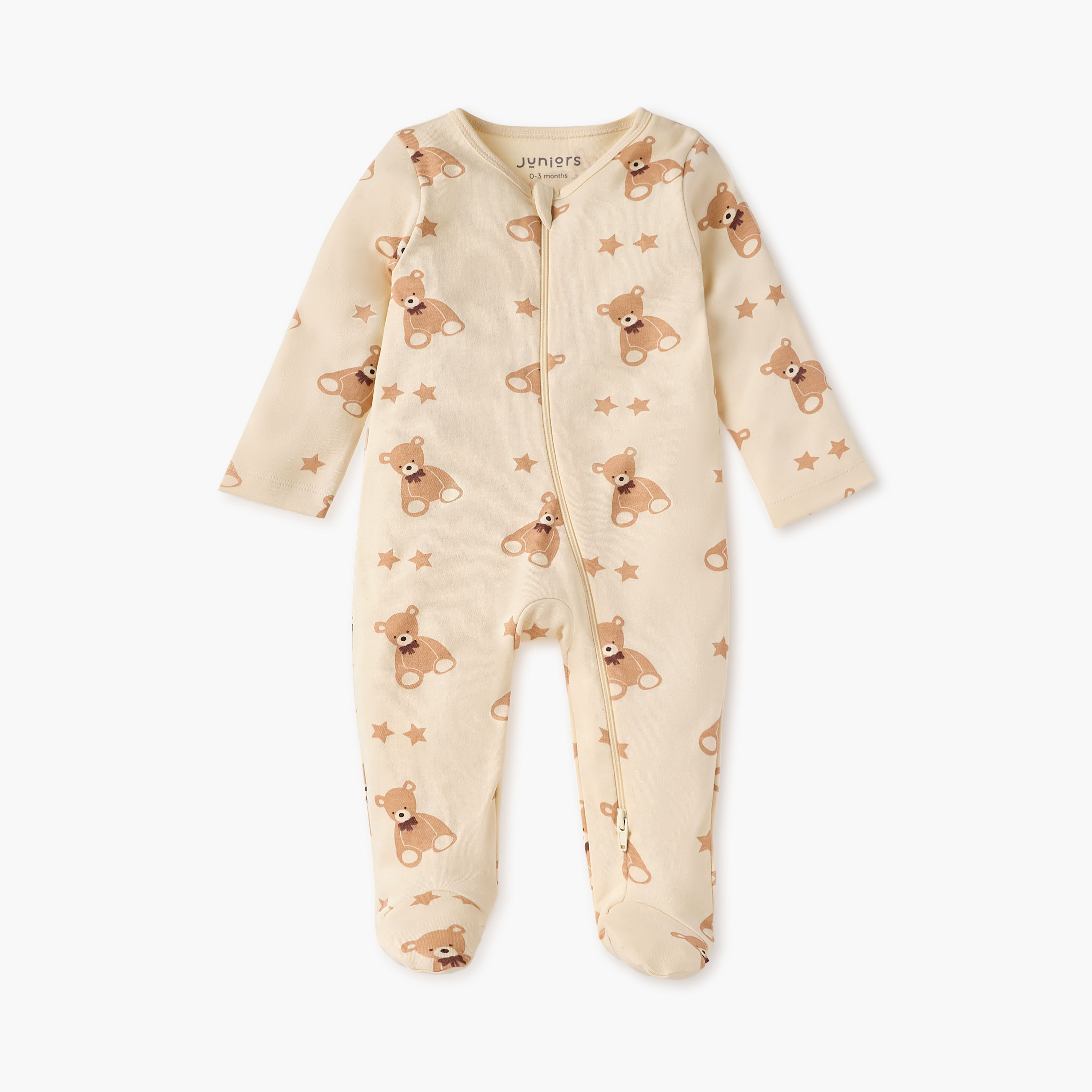 Juniors All-Over Teddy Bear Print Closed Feet Sleepsuit with Long Sleeves-baby-boys-clothing-nightwear-sleepsuits-image-1