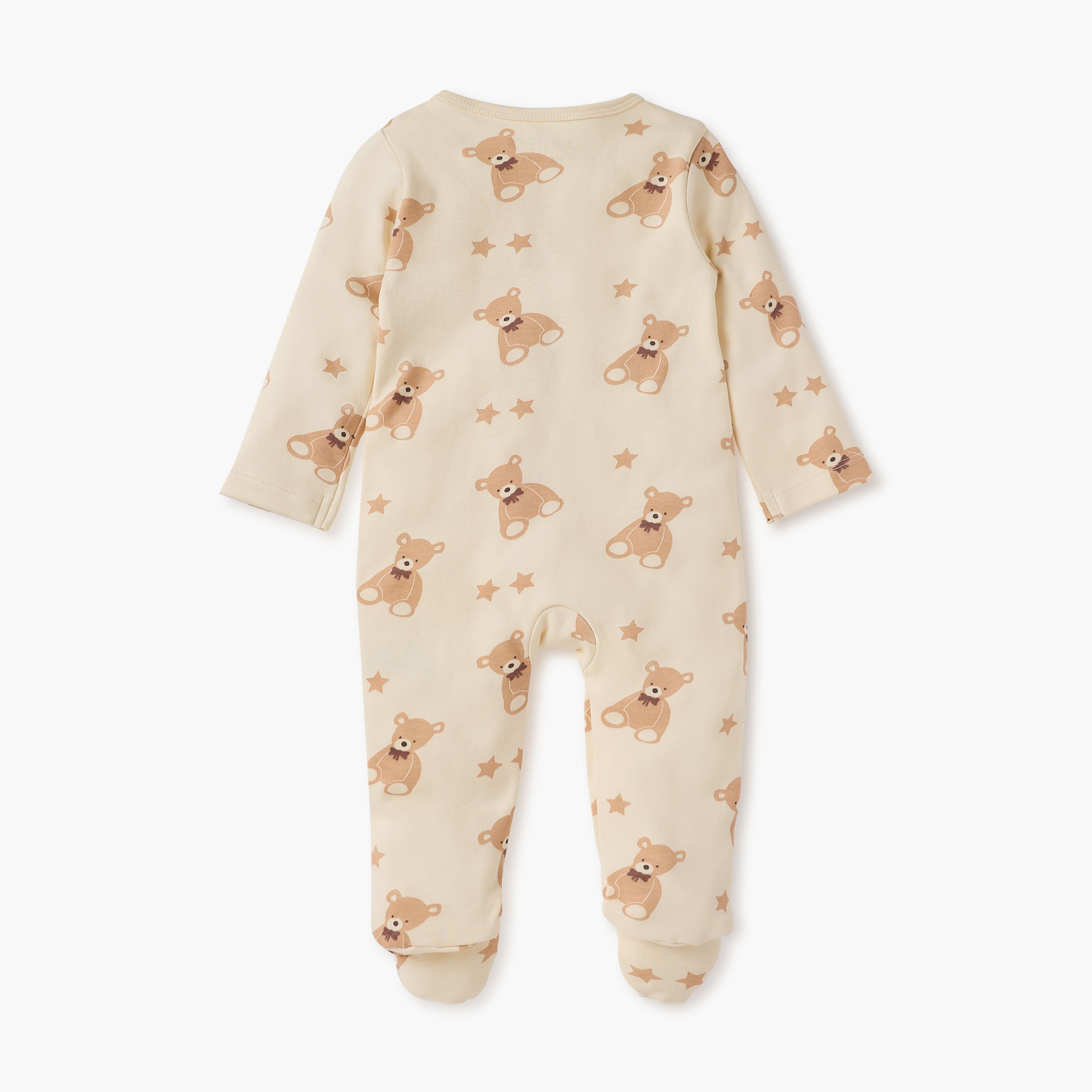 Juniors All-Over Teddy Bear Print Closed Feet Sleepsuit with Long Sleeves-baby-boys-clothing-nightwear-sleepsuits-image-2