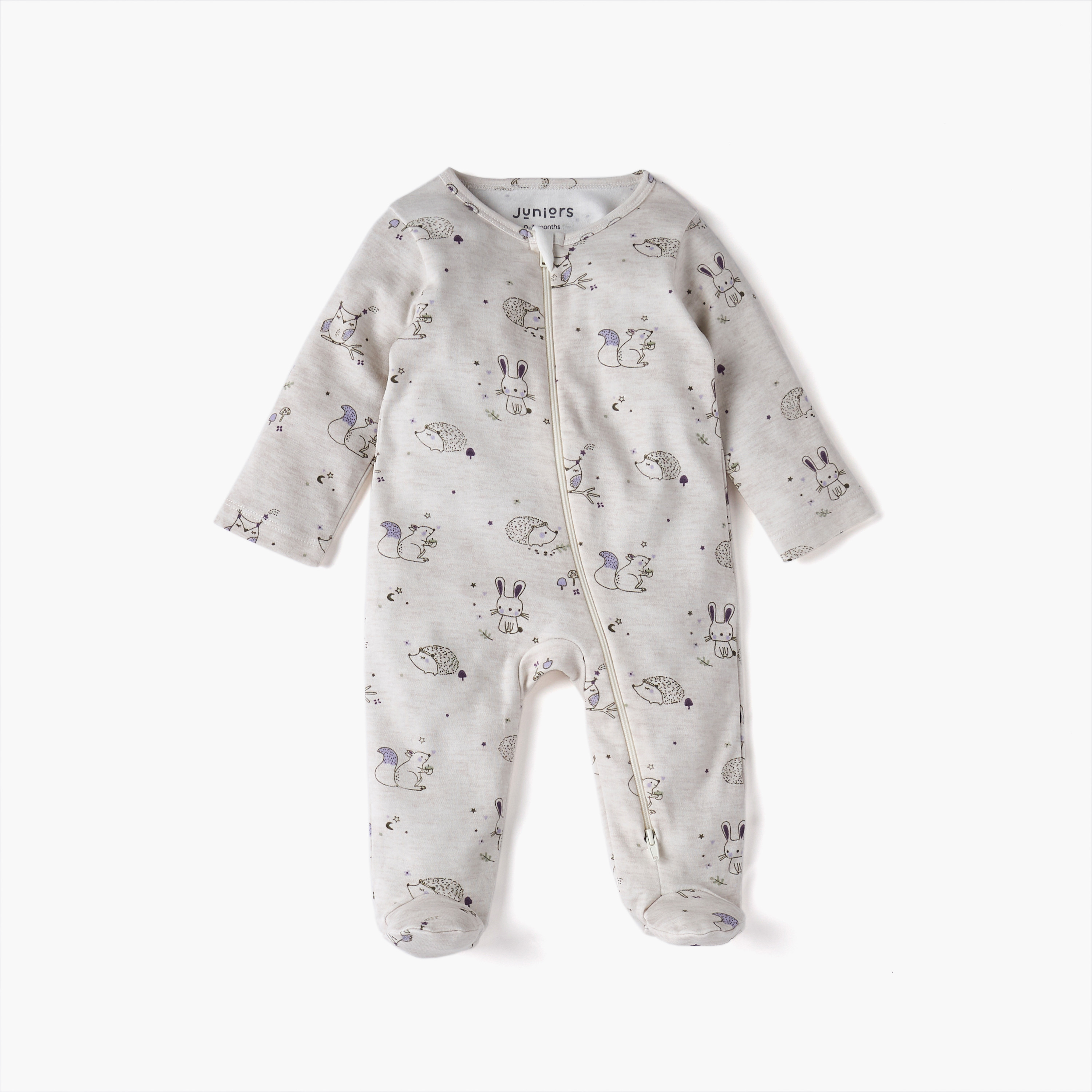 Juniors Printed Sleepsuit with Long Sleeves and Zip Closure-baby-boys-clothing-nightwear-sleepsuits-image-2
