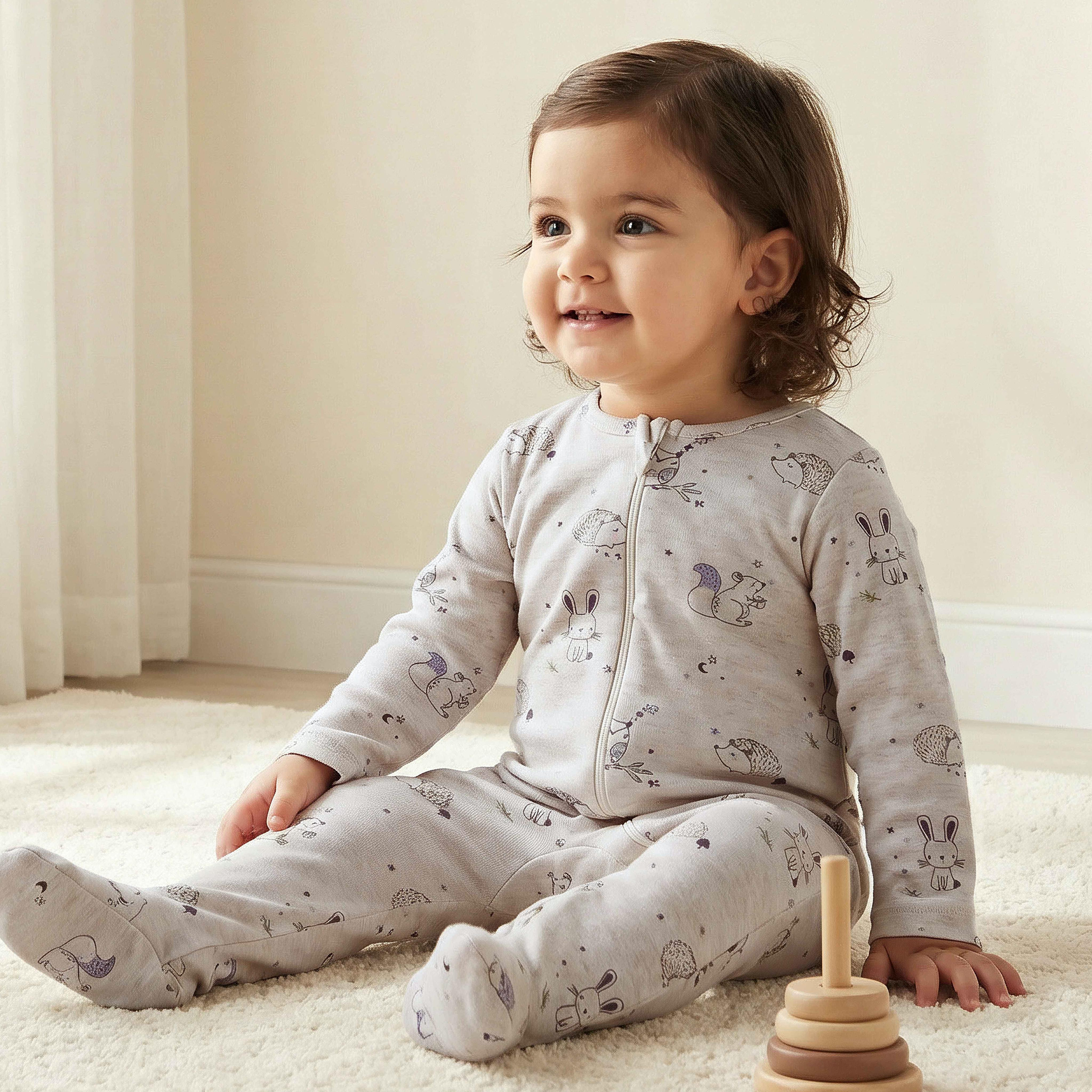 Juniors Printed Sleepsuit with Long Sleeves and Zip Closure-baby-boys-clothing-nightwear-sleepsuits-image-1