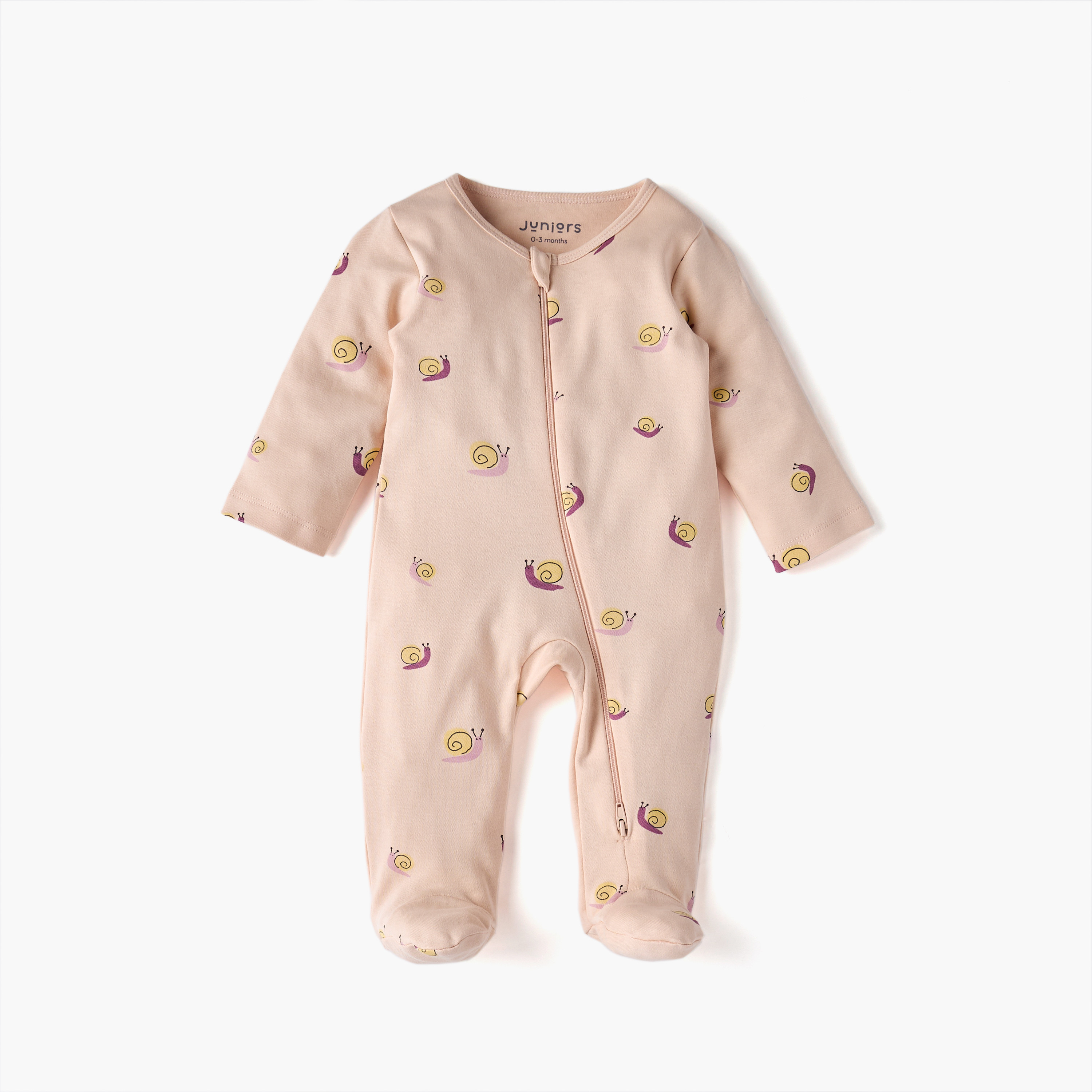 Juniors Snail Print Sleepsuit with Long Sleeves and Zip Closure-baby-boys-clothing-nightwear-sleepsuits-image-1