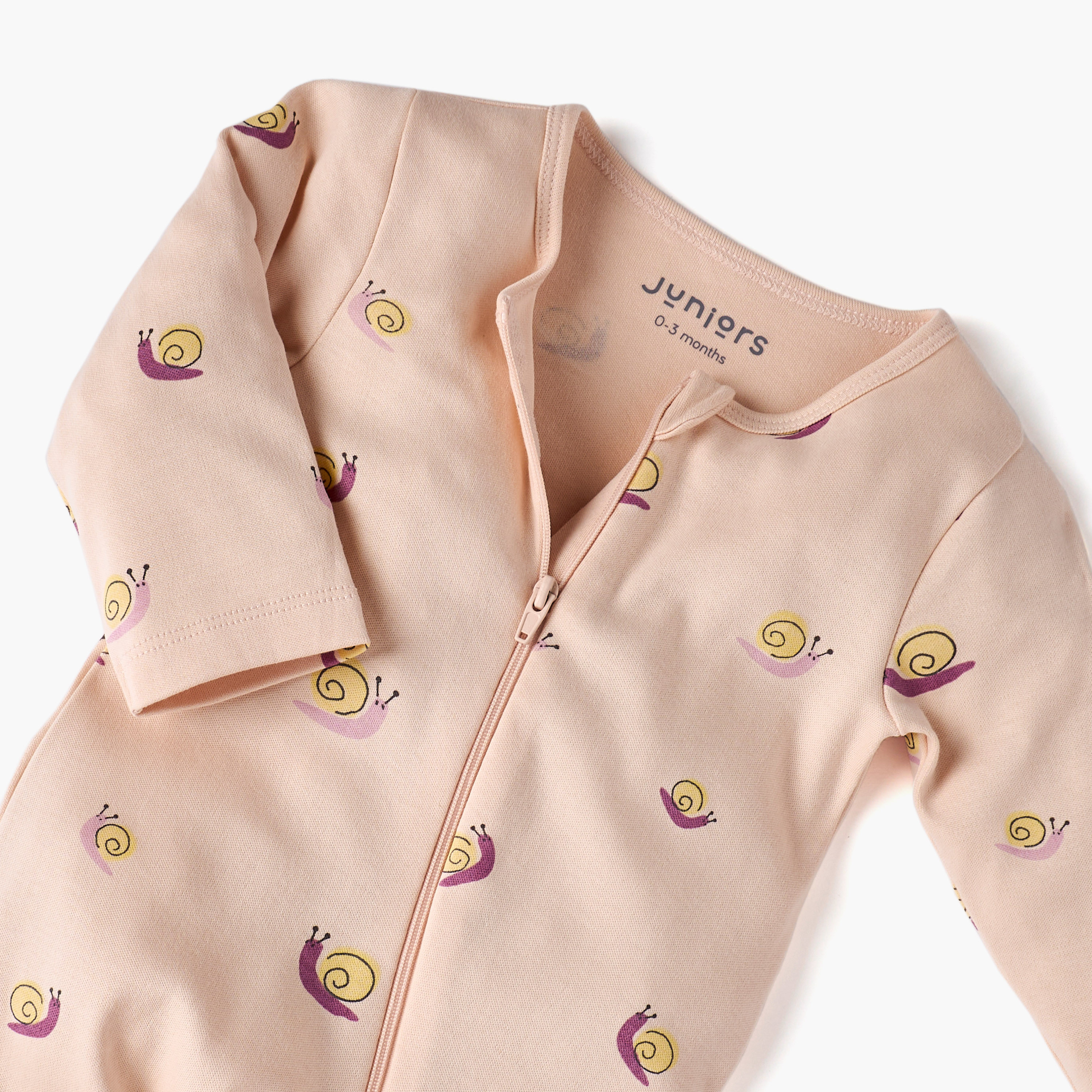 Juniors Snail Print Sleepsuit with Long Sleeves and Zip Closure-baby-boys-clothing-nightwear-sleepsuits-image-3