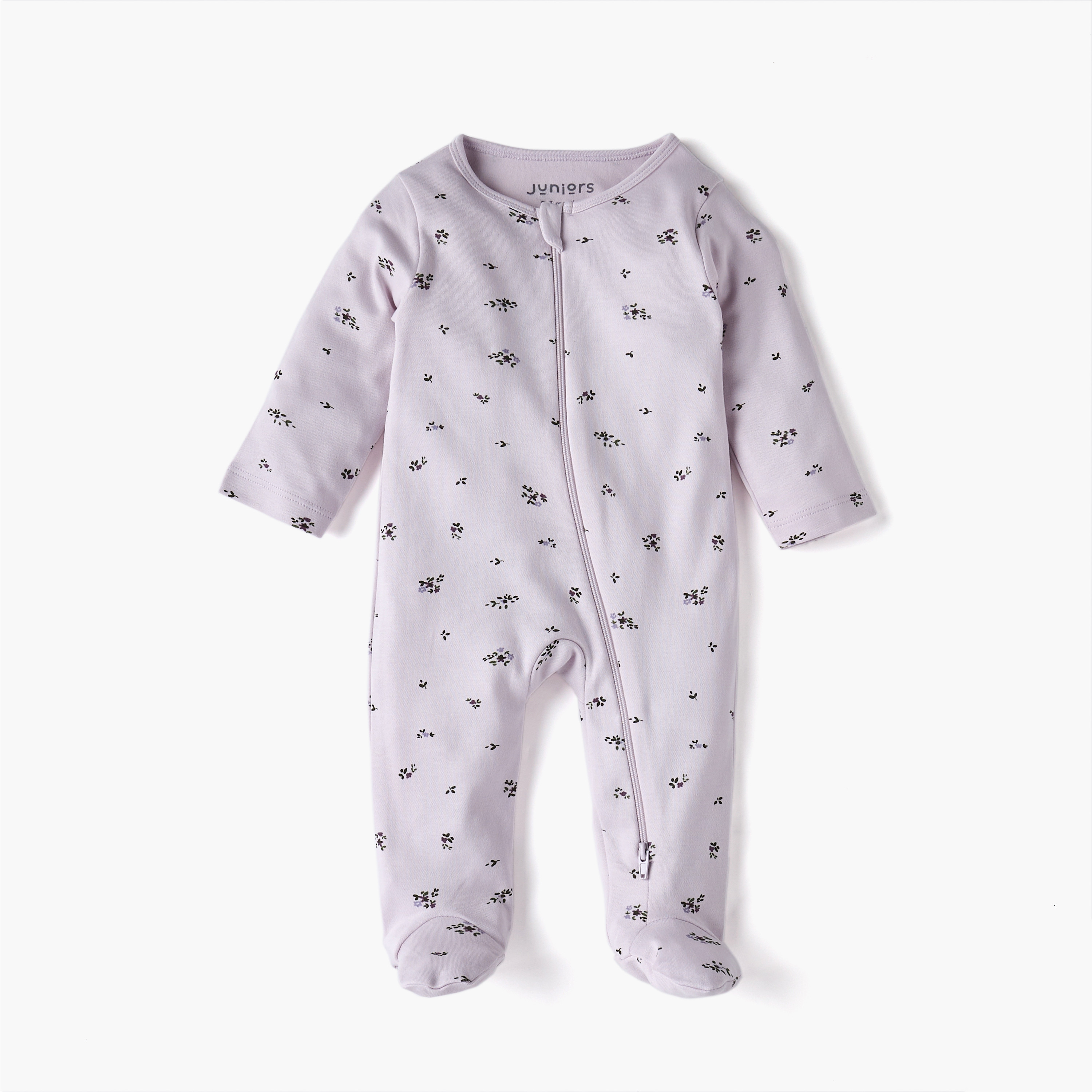 Juniors Floral Print Sleepsuit with Long Sleeves and Zip Closure-baby-girls-clothing-nightwear-sleepsuits-image-1