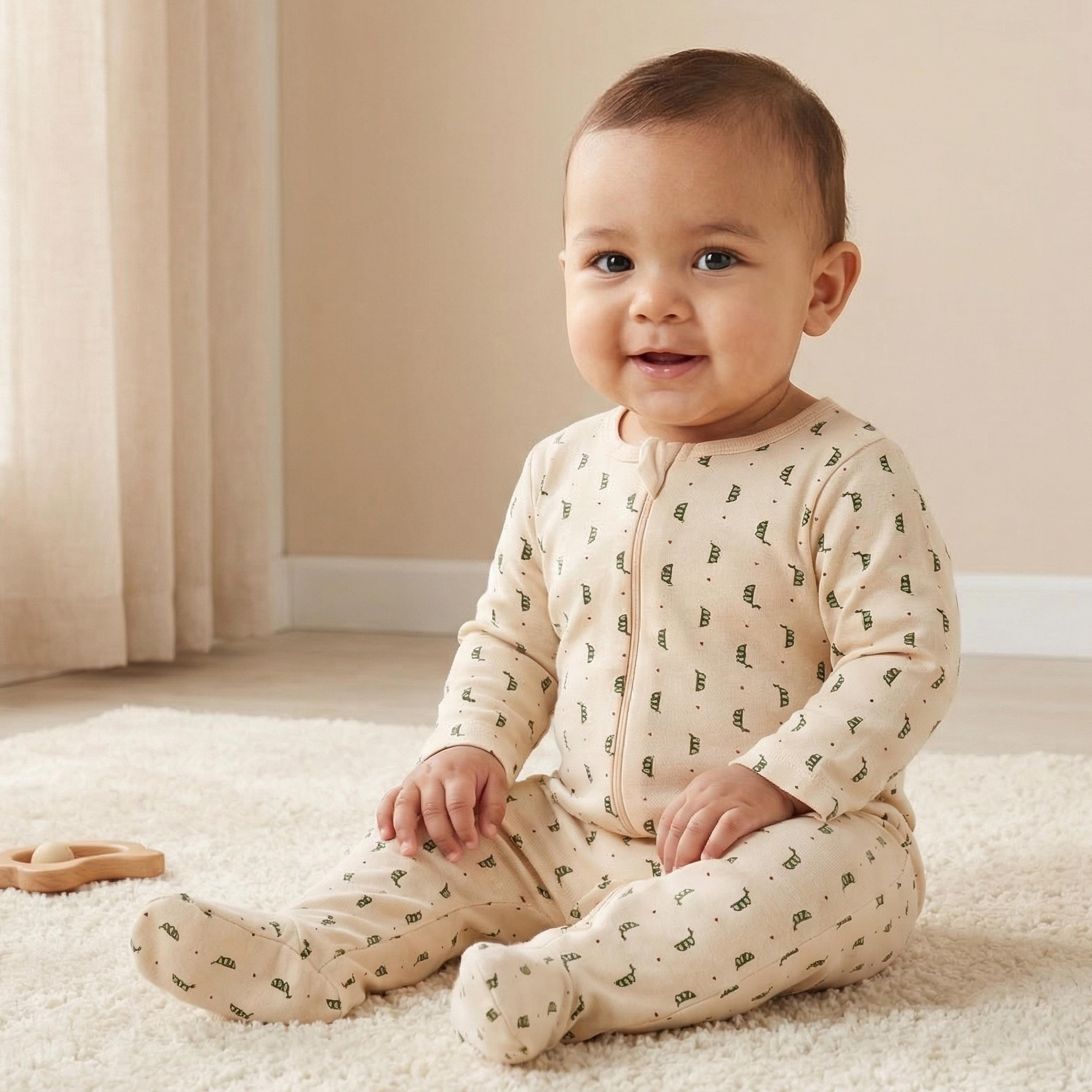 Juniors Printed Sleepsuit with Long Sleeves and Zip Closure-baby-girls-clothing-nightwear-sleepsuits-image-1