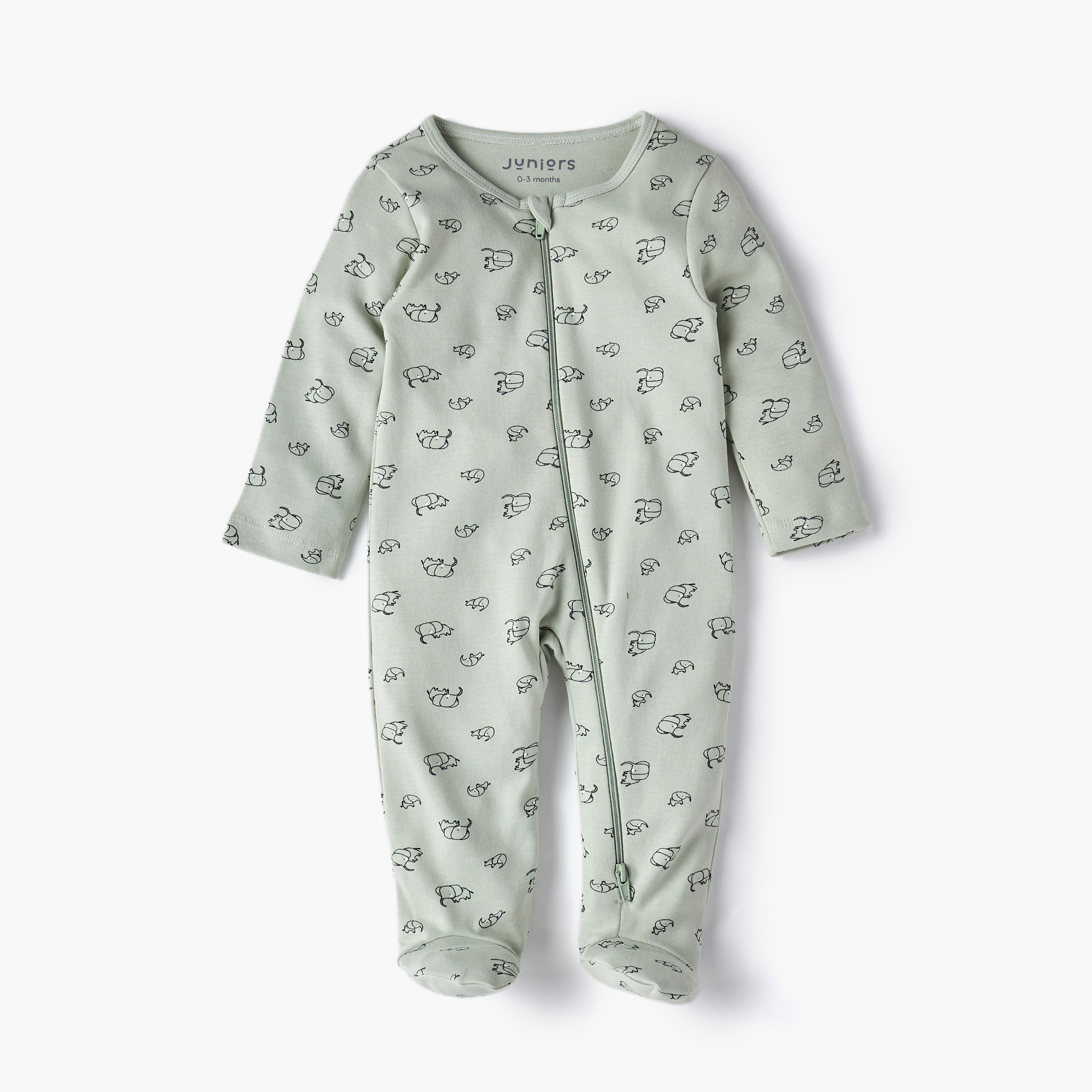Juniors Elephant Print Sleepsuit with Long Sleeves and Zip Closure-baby-boys-clothing-nightwear-sleepsuits-image-2