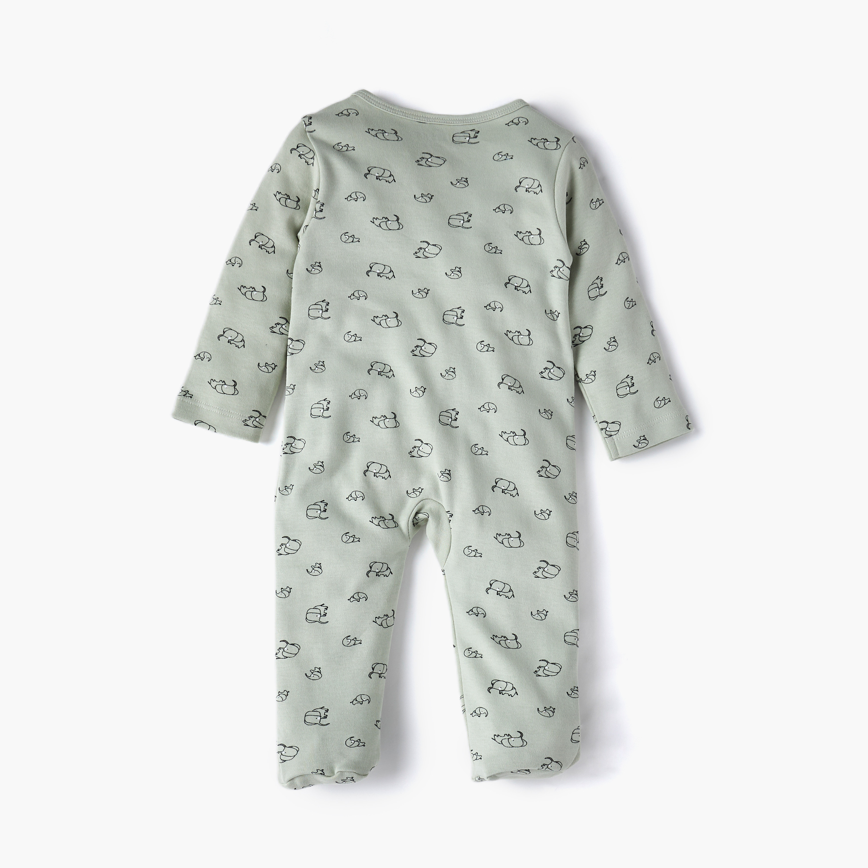 Juniors Elephant Print Sleepsuit with Long Sleeves and Zip Closure-baby-boys-clothing-nightwear-sleepsuits-image-3