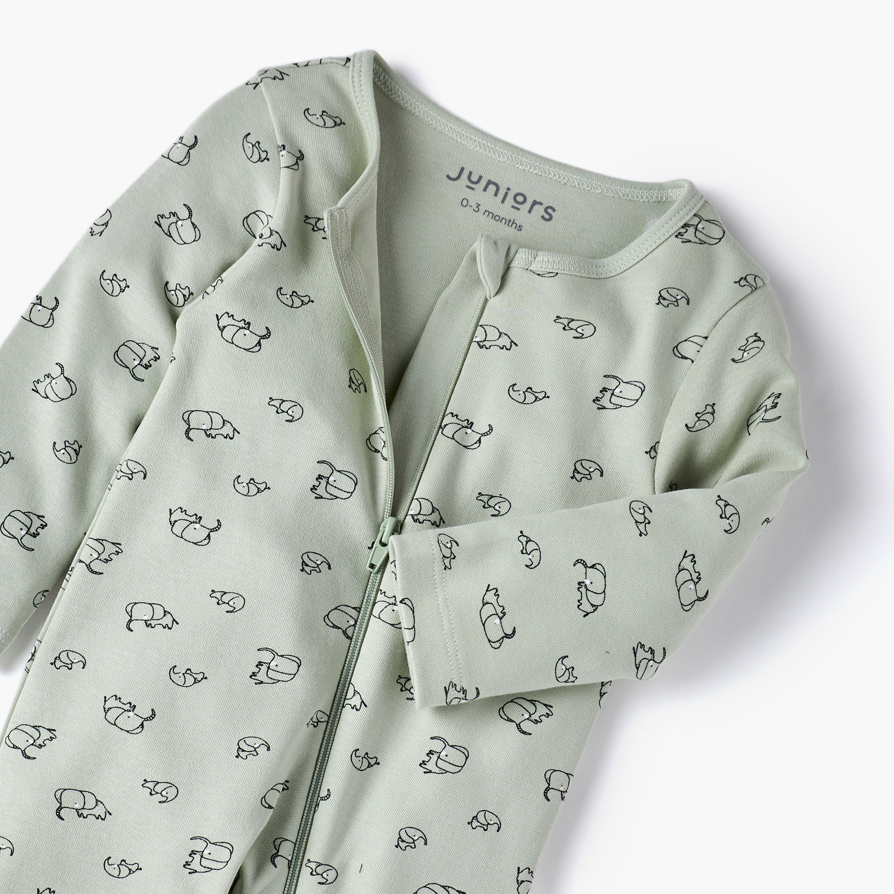 Juniors Elephant Print Sleepsuit with Long Sleeves and Zip Closure-baby-boys-clothing-nightwear-sleepsuits-image-4