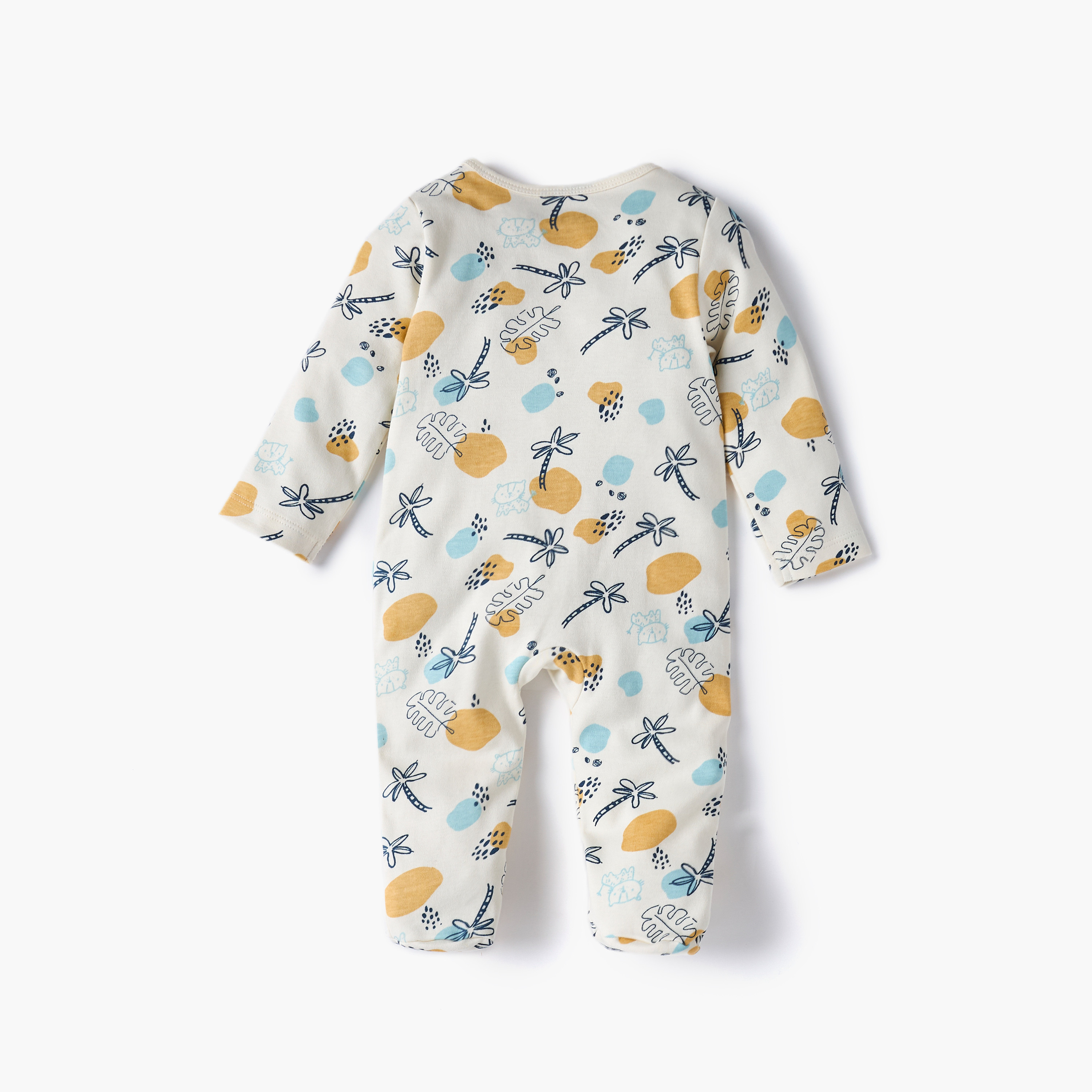 Juniors Printed Sleepsuit with Long Sleeves and Zip Closure-baby-girls-clothing-nightwear-sleepsuits-image-3