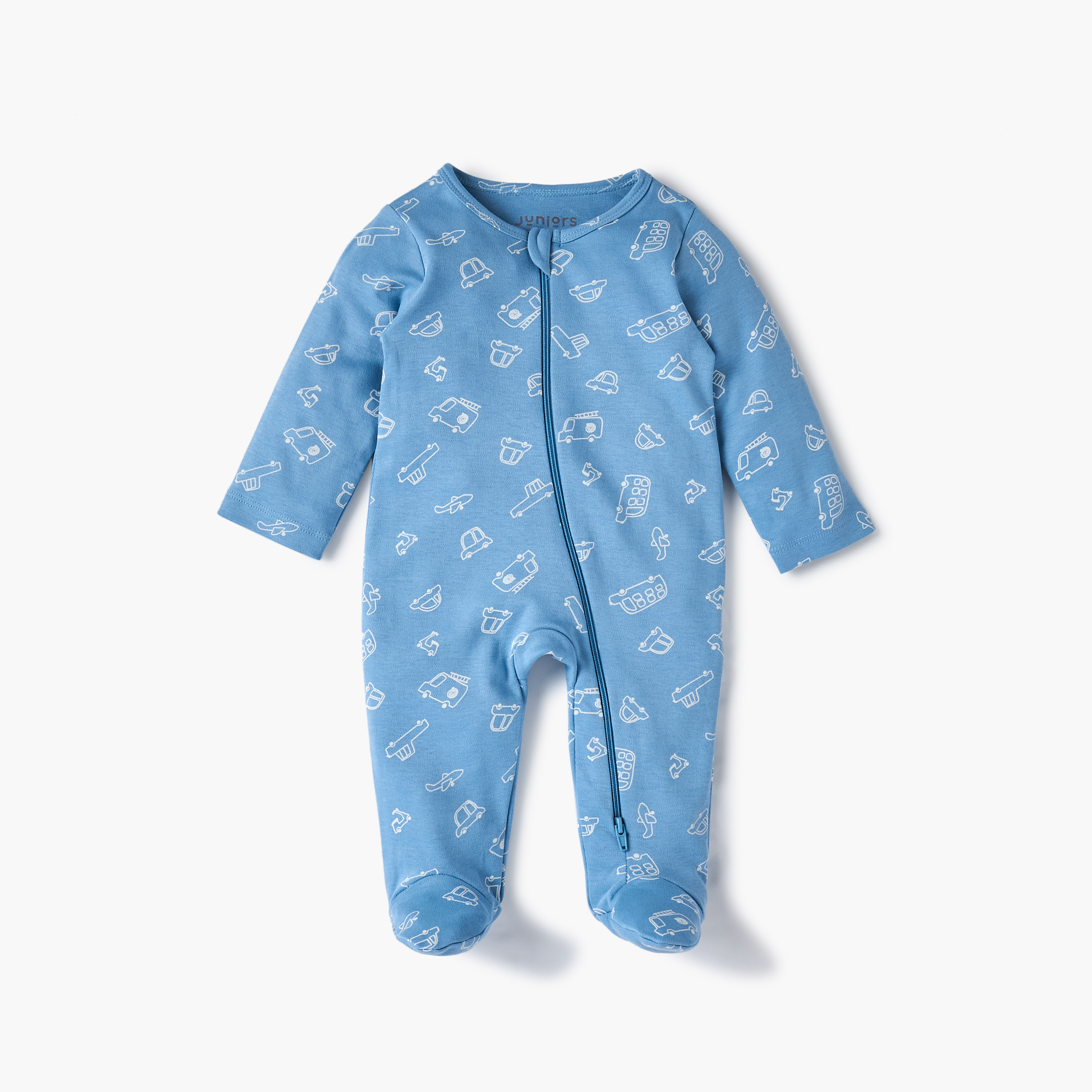 Juniors Vehicle Print Sleepsuit with Long Sleeves and Zip Closure-baby-boys-clothing-nightwear-sleepsuits-image-2