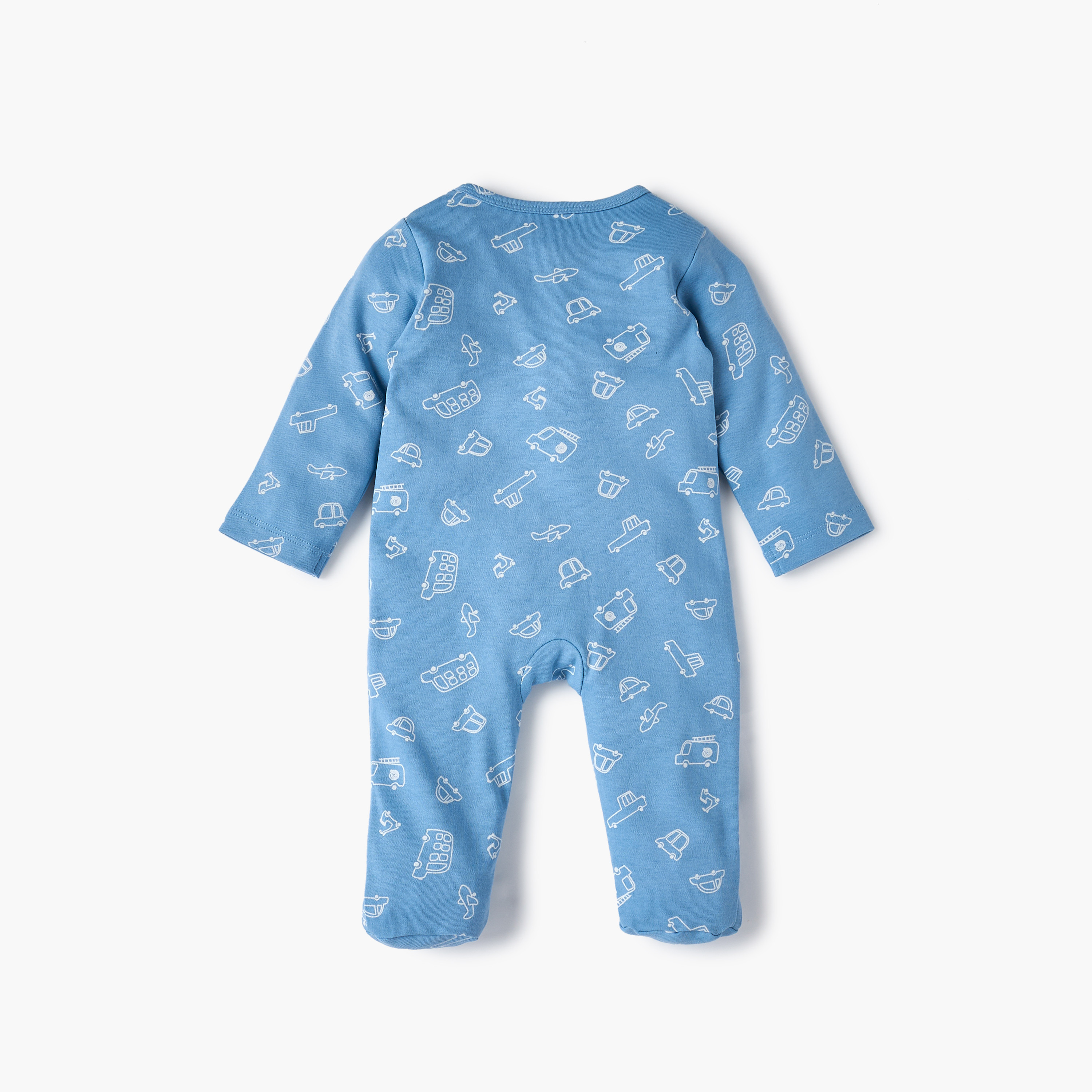 Juniors Vehicle Print Sleepsuit with Long Sleeves and Zip Closure-baby-boys-clothing-nightwear-sleepsuits-image-3