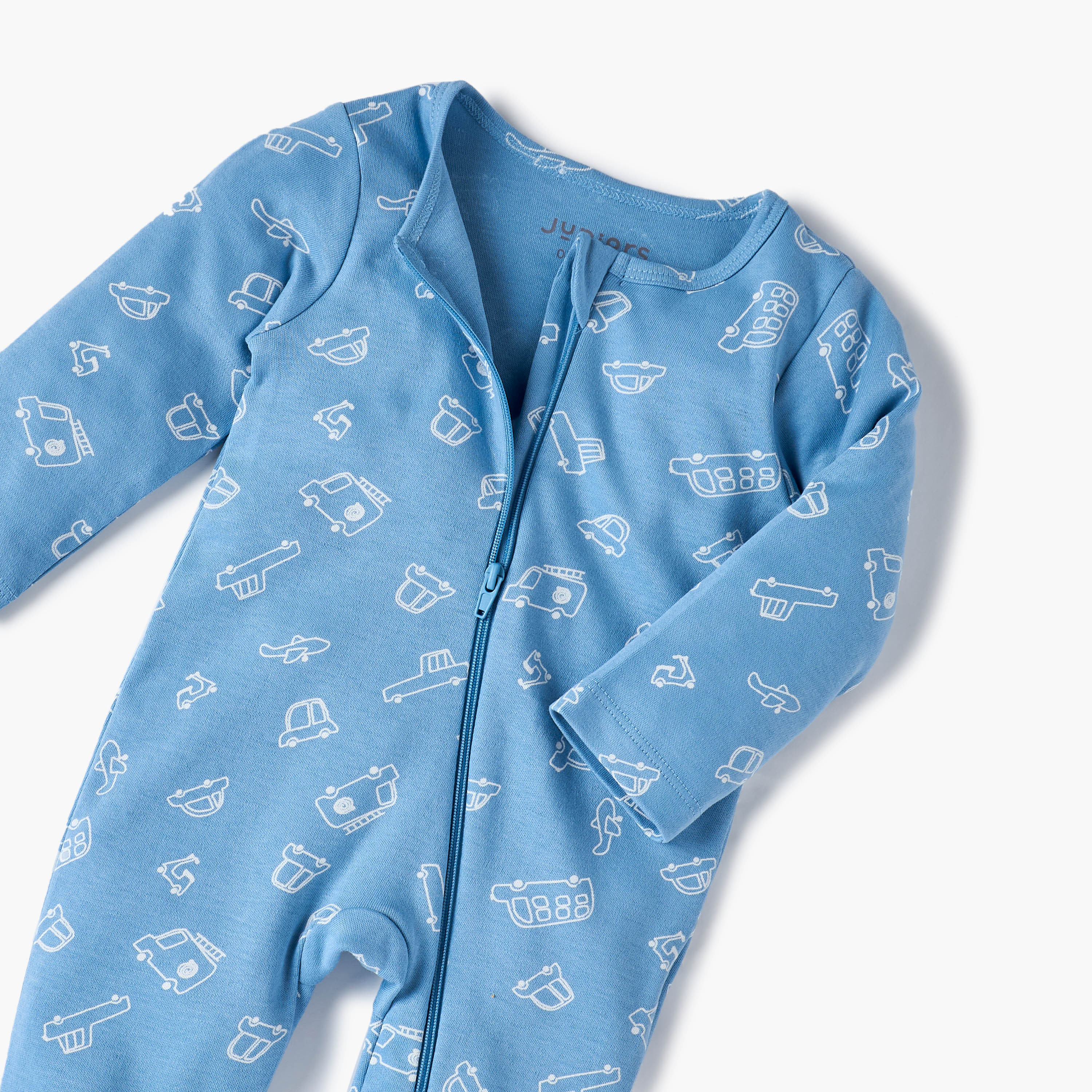 Juniors Vehicle Print Sleepsuit with Long Sleeves and Zip Closure-baby-boys-clothing-nightwear-sleepsuits-image-4