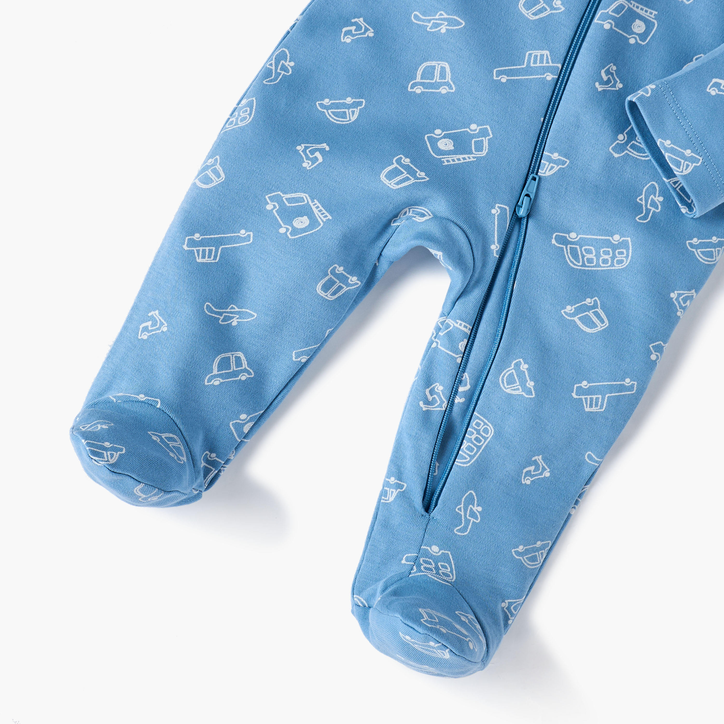Juniors Vehicle Print Sleepsuit with Long Sleeves and Zip Closure-baby-boys-clothing-nightwear-sleepsuits-image-5