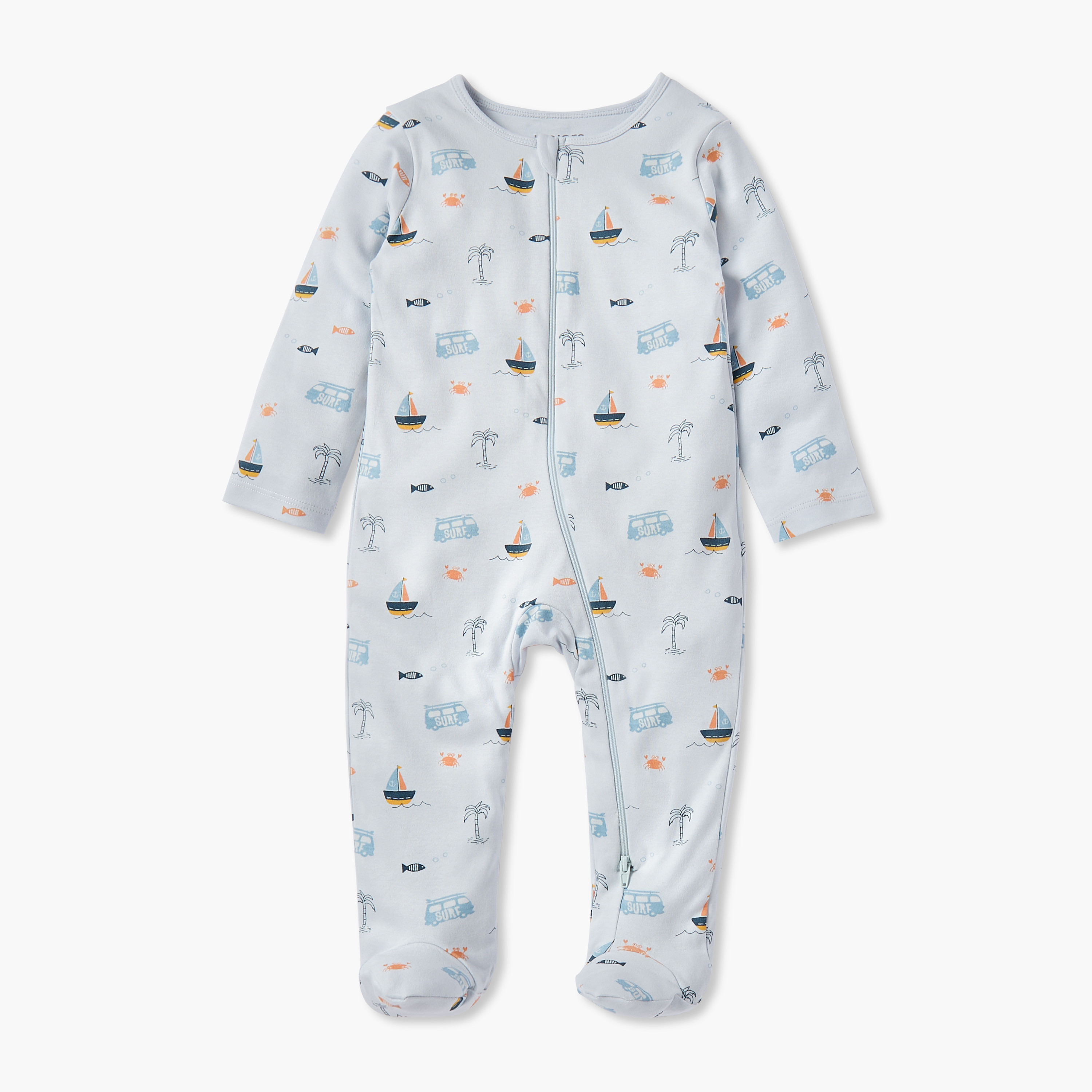 Juniors All-Over Nautical Print Closed Feet Sleepsuit with Long Sleeves-baby-boys-clothing-nightwear-sleepsuits-image-2