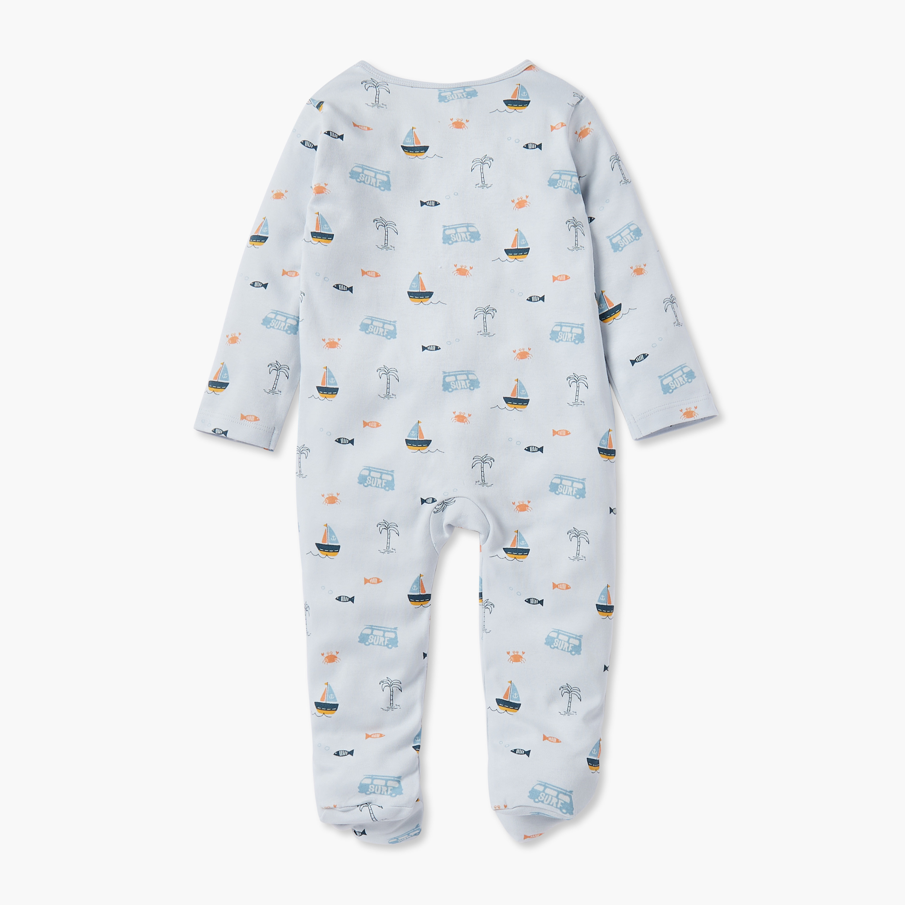 Juniors All-Over Nautical Print Closed Feet Sleepsuit with Long Sleeves-baby-boys-clothing-nightwear-sleepsuits-image-3