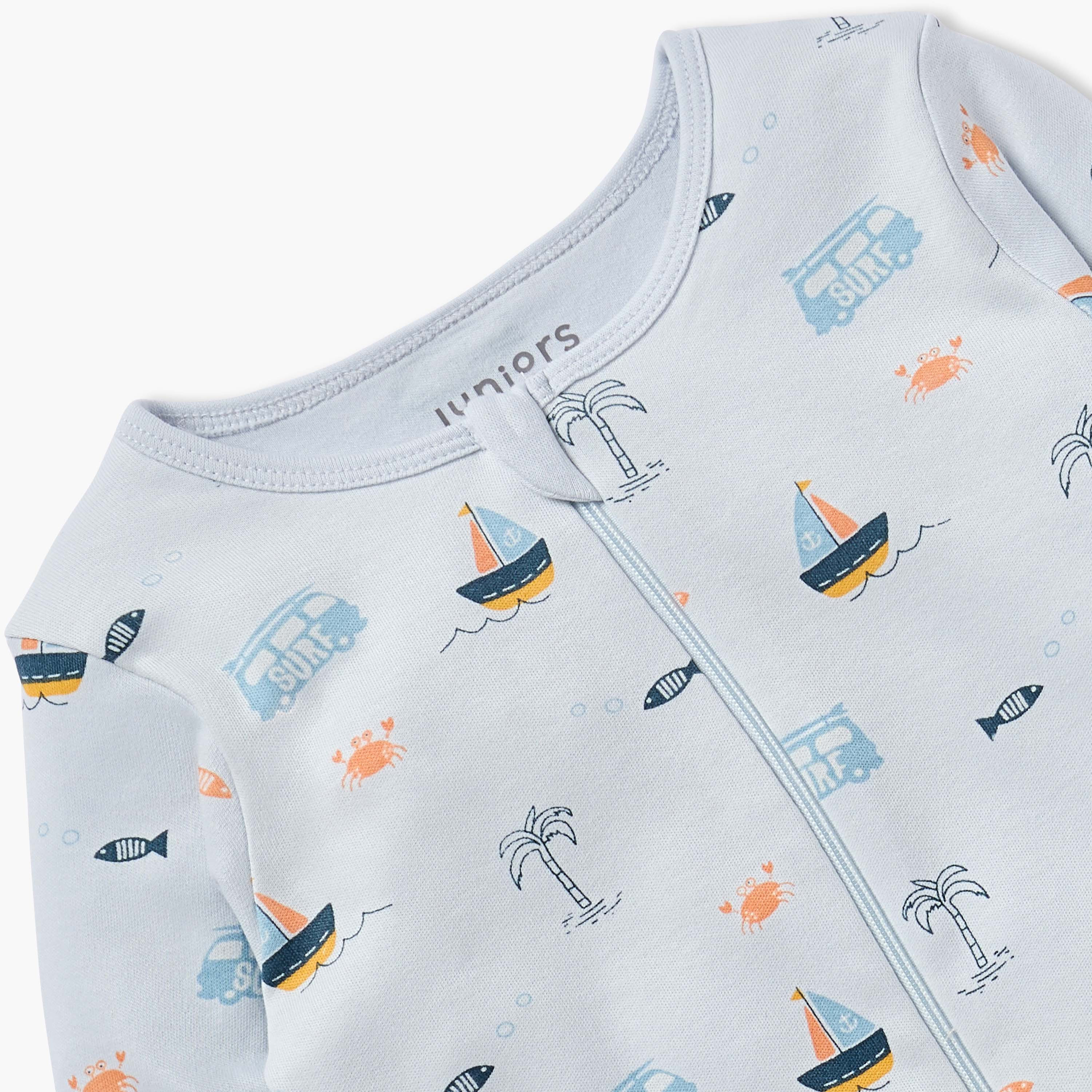 Juniors All-Over Nautical Print Closed Feet Sleepsuit with Long Sleeves-baby-boys-clothing-nightwear-sleepsuits-image-4