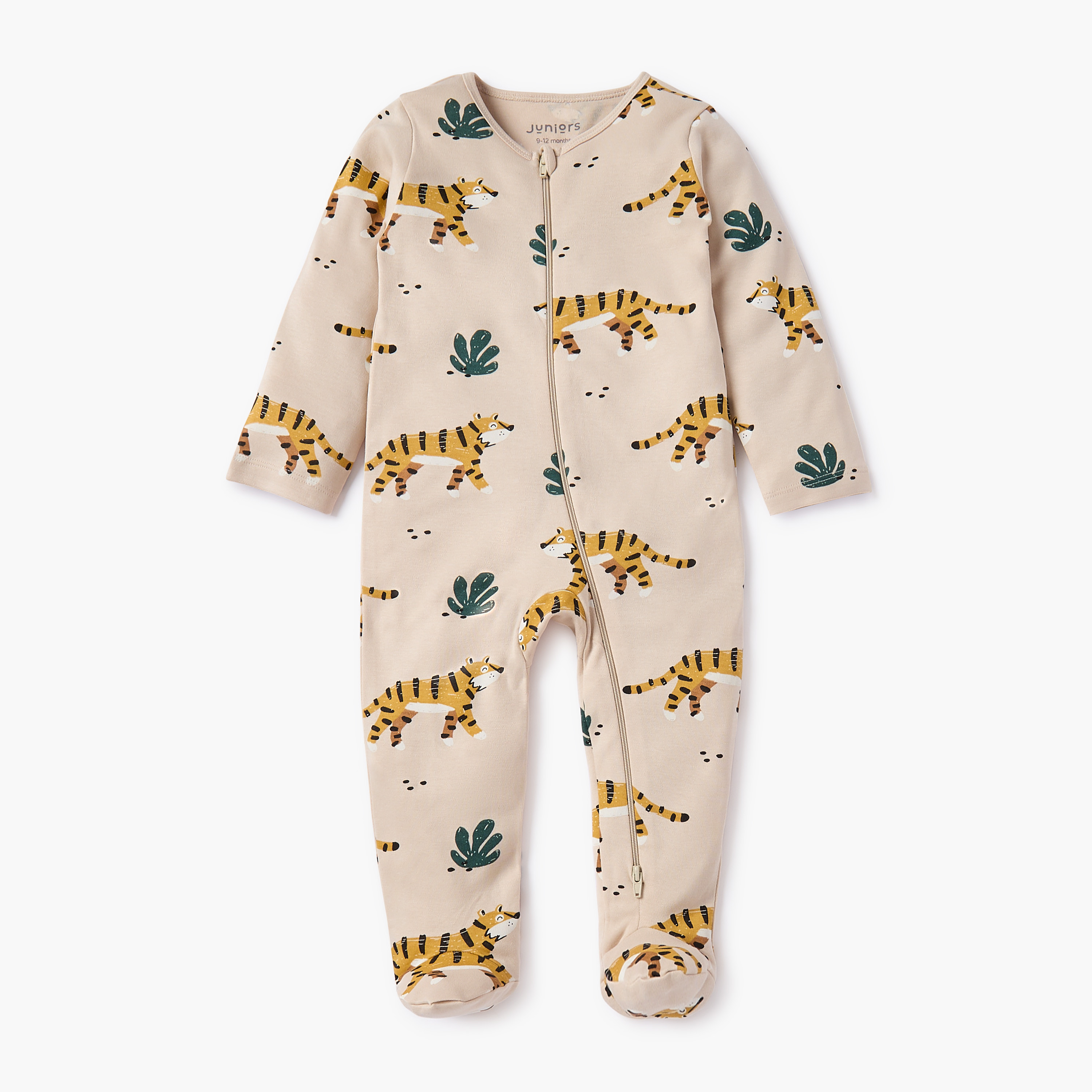 Juniors Tiger Print Sleepsuit with Long Sleeves and Zip Closure-baby-boys-clothing-nightwear-sleepsuits-image-2