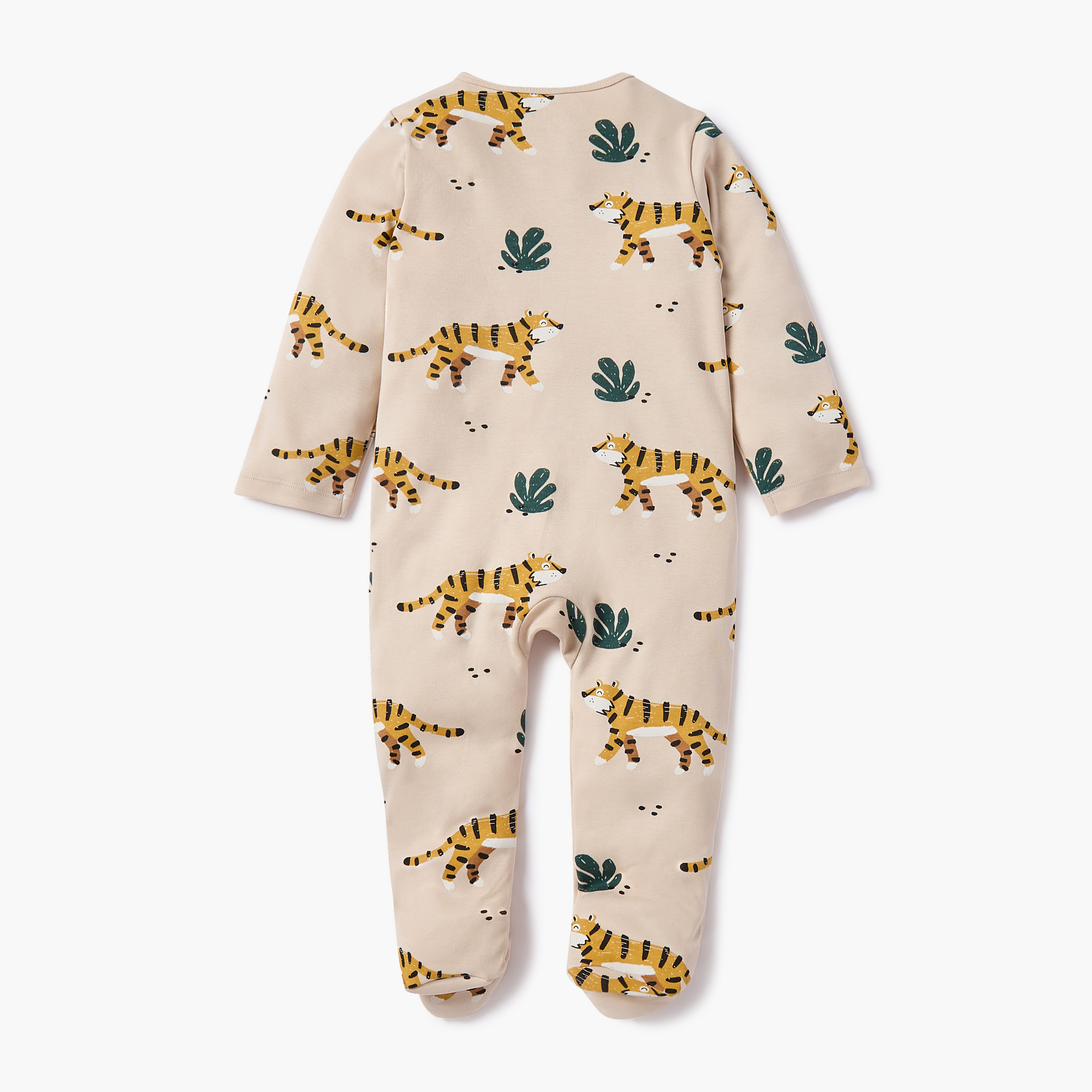 Juniors Tiger Print Sleepsuit with Long Sleeves and Zip Closure-baby-boys-clothing-nightwear-sleepsuits-image-3