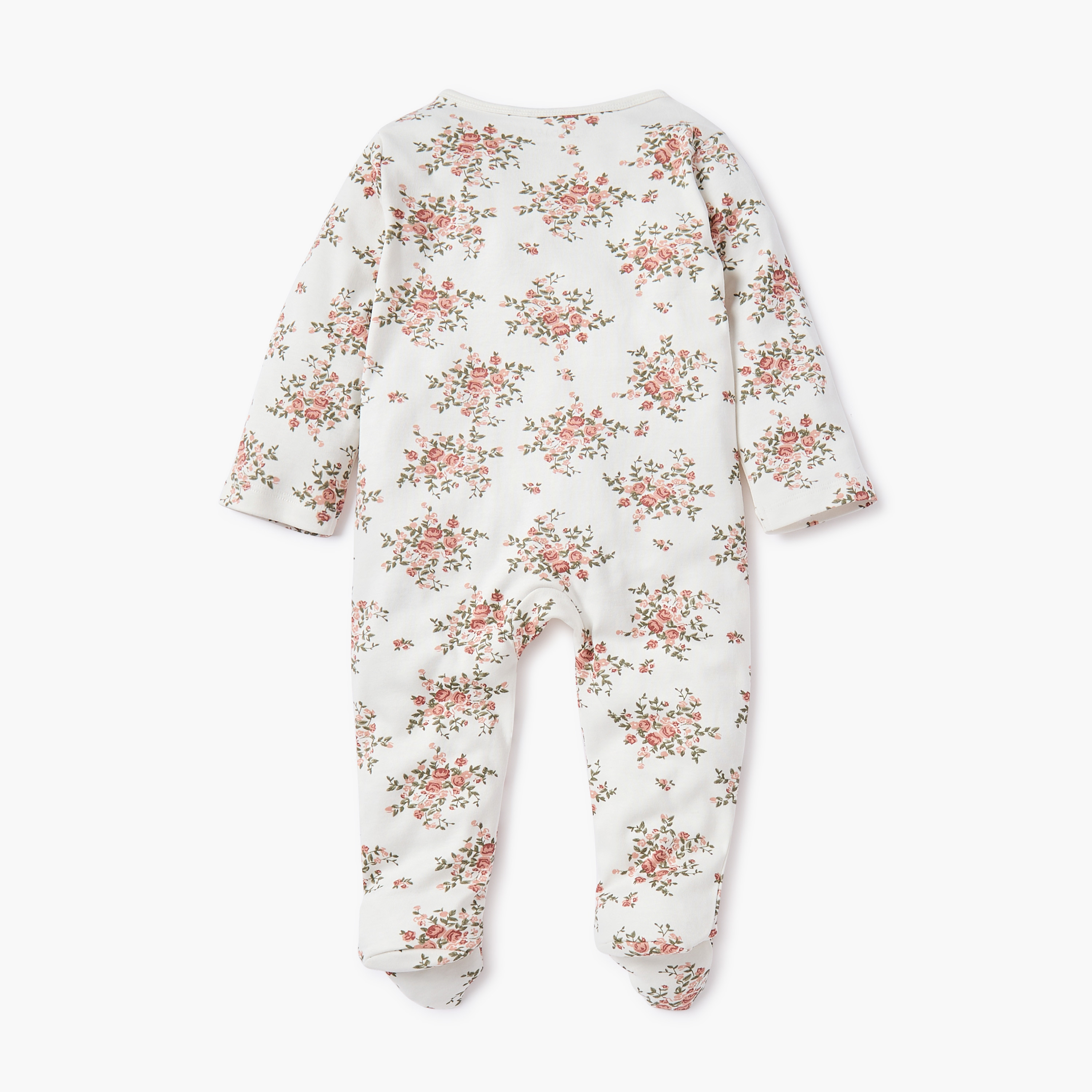 Juniors Floral Print Sleepsuit with Long Sleeves and Zip Closure-baby-girls-clothing-nightwear-sleepsuits-image-3