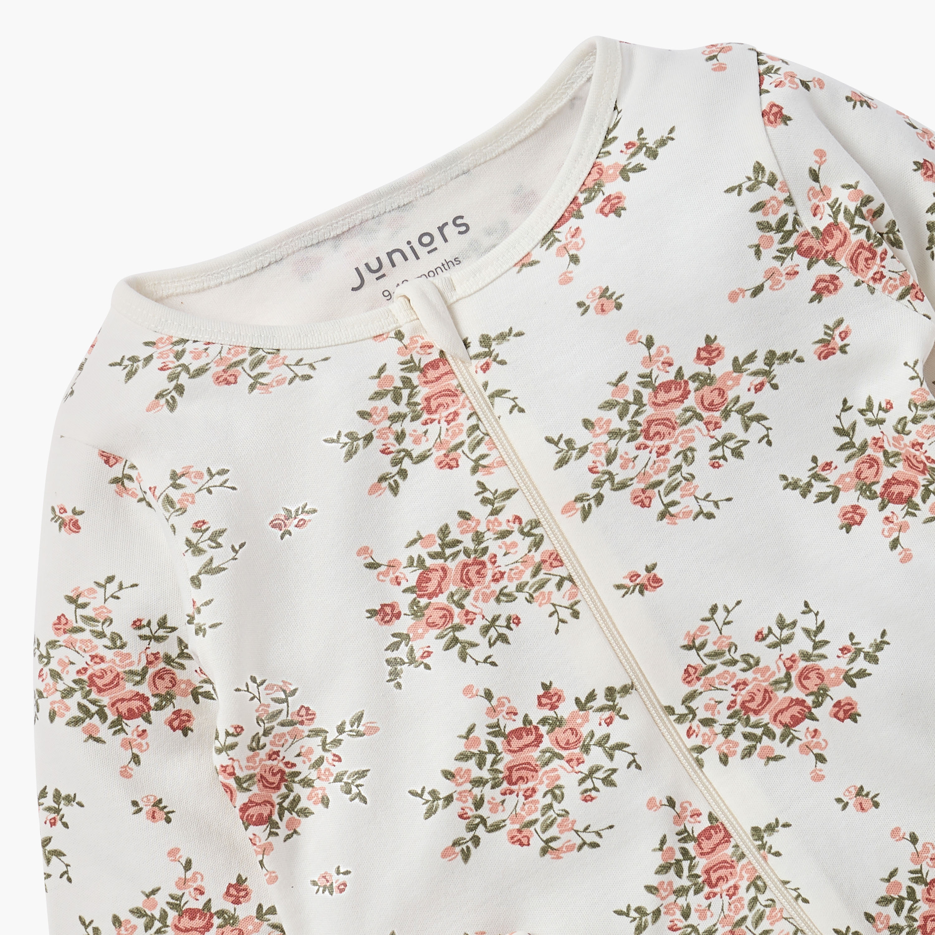 Juniors Floral Print Sleepsuit with Long Sleeves and Zip Closure-baby-girls-clothing-nightwear-sleepsuits-image-4
