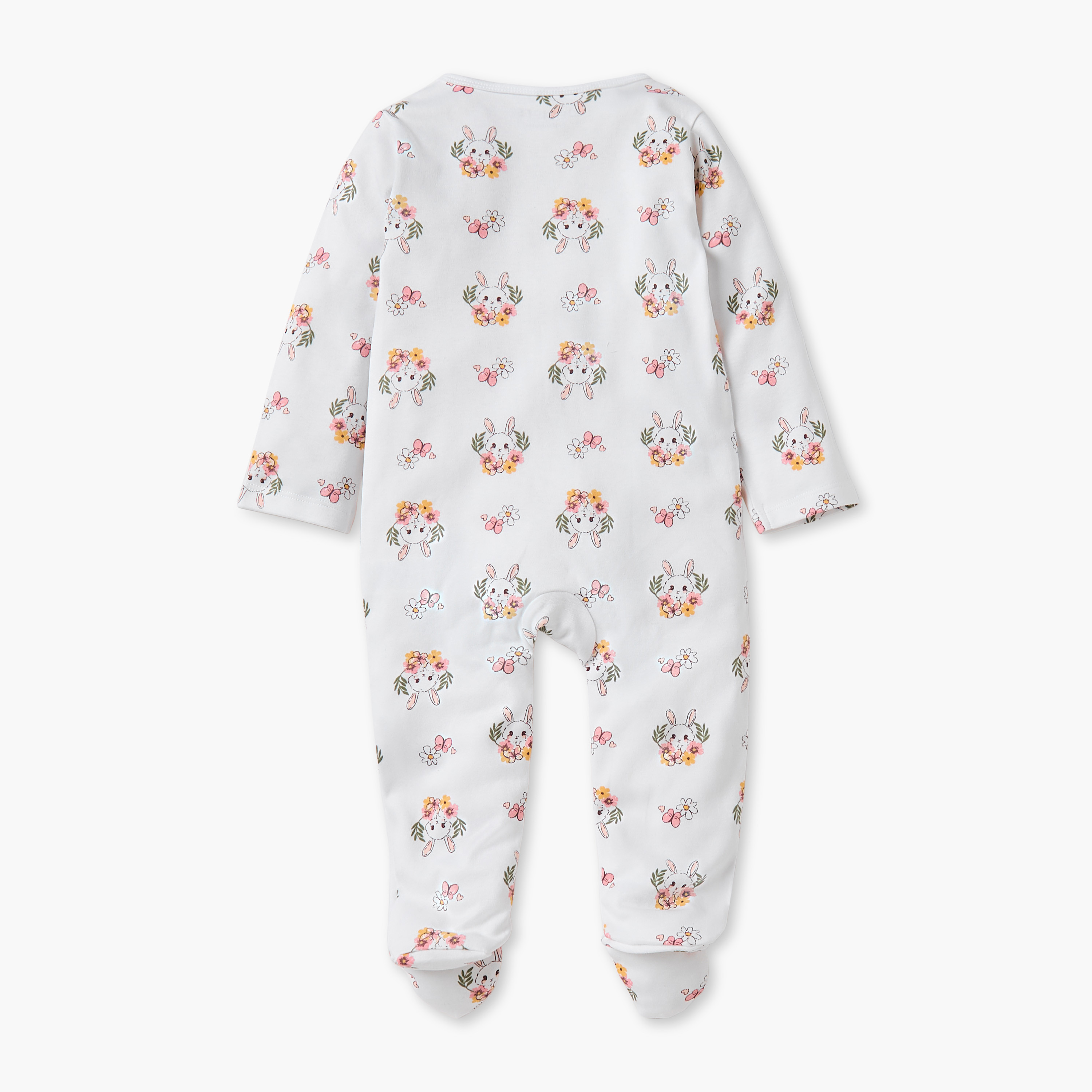 Juniors All-Over Bunny Print Closed Feet Sleepsuit with Long Sleeves-baby-girls-clothing-nightwear-sleepsuits-image-3