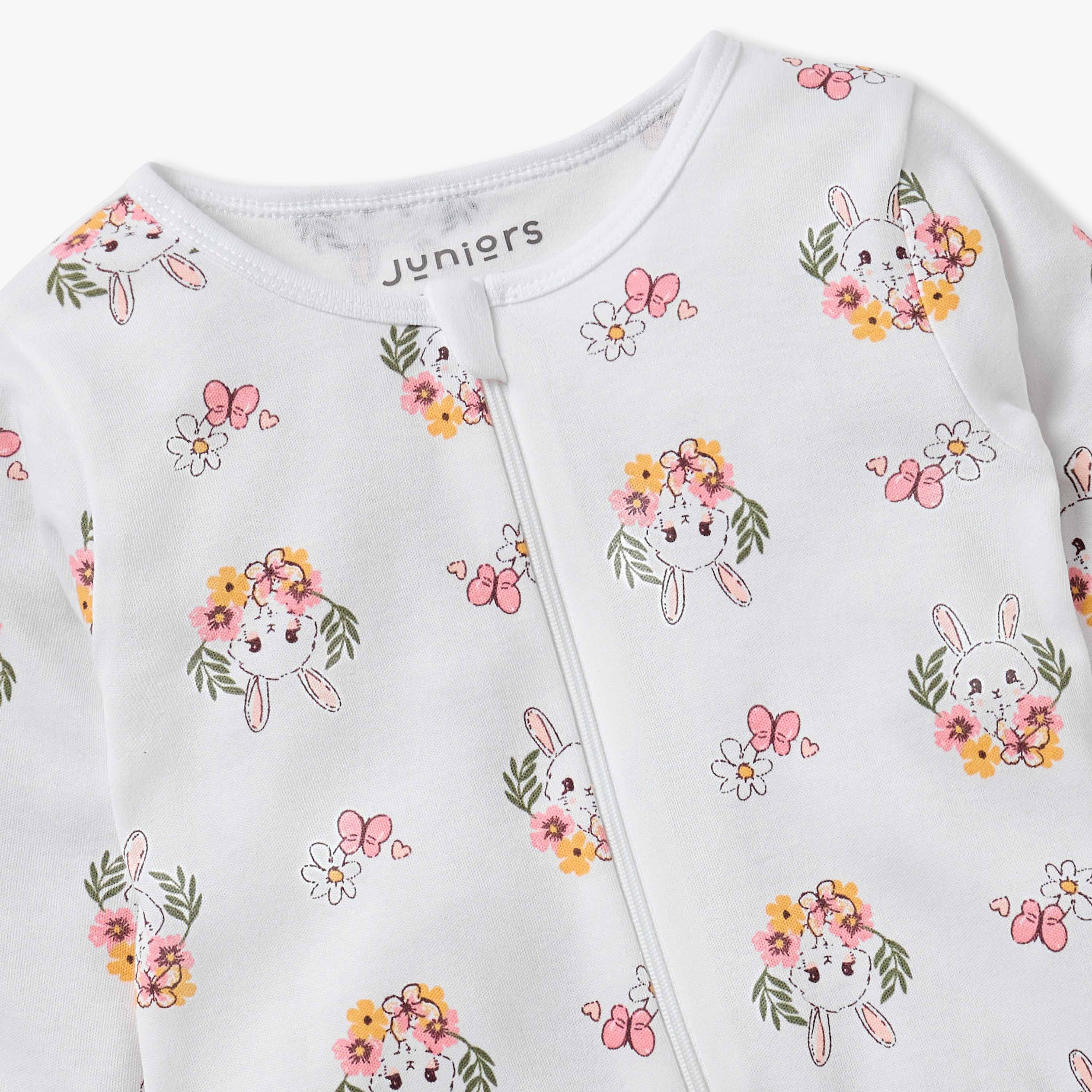 Juniors All-Over Bunny Print Closed Feet Sleepsuit with Long Sleeves-baby-girls-clothing-nightwear-sleepsuits-image-4