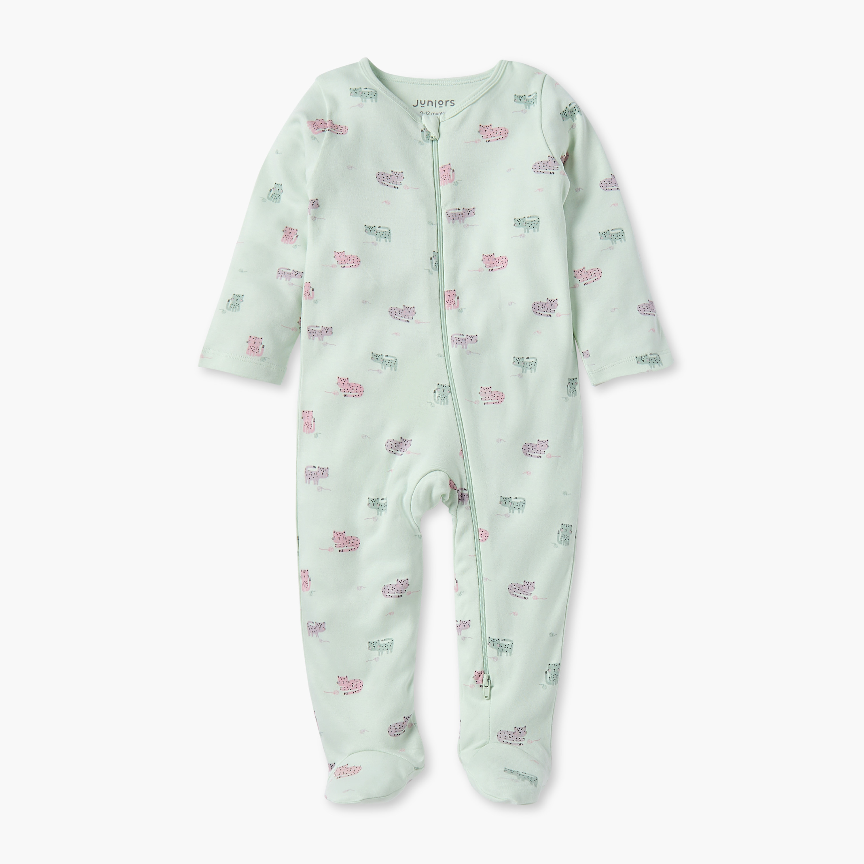 Juniors All-Over Animal Print Sleepsuit with Zip Closure-baby-girls-clothing-nightwear-sleepsuits-image-2