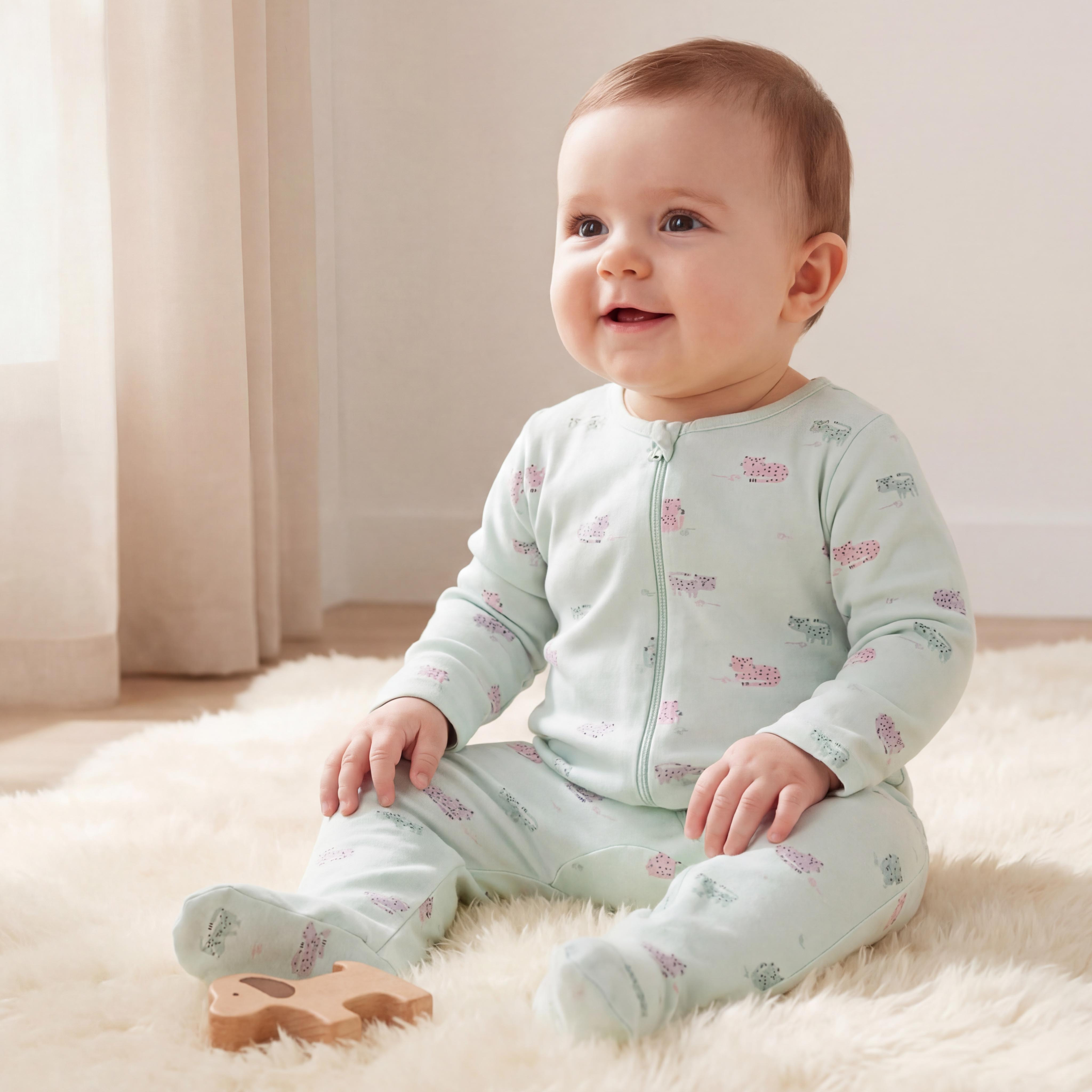 Juniors All-Over Animal Print Sleepsuit with Zip Closure-baby-girls-clothing-nightwear-sleepsuits-image-1