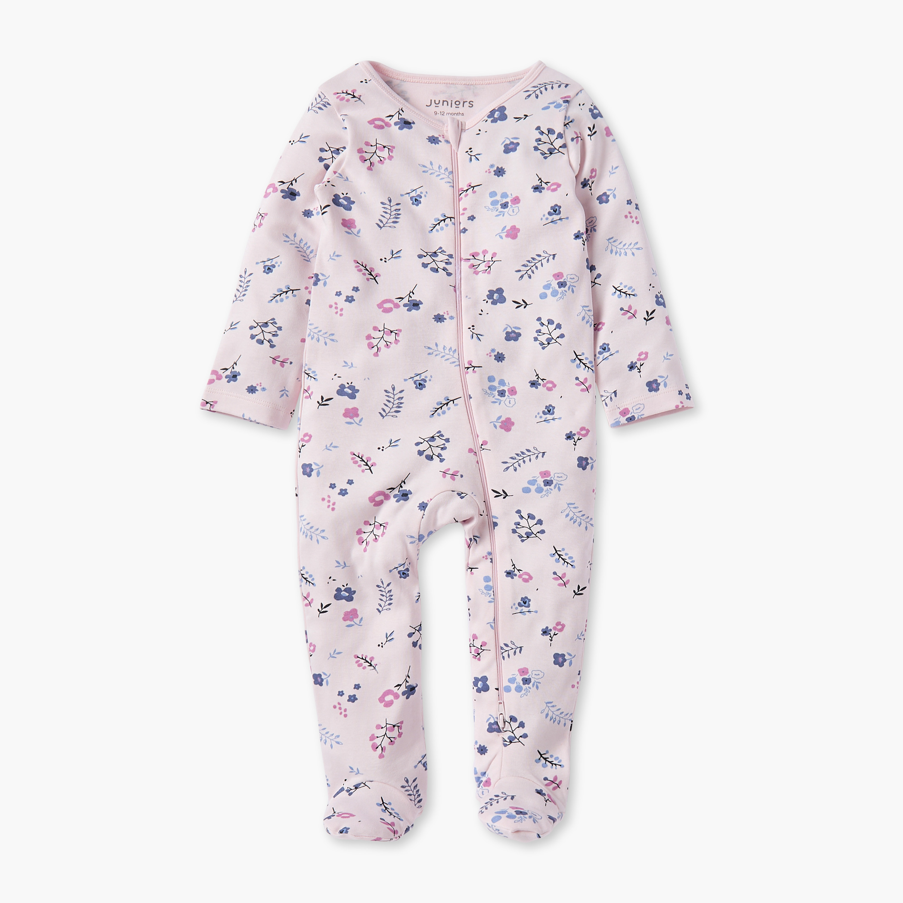 Juniors All-Over Floral Print Closed Feet Sleepsuit with Long Sleeves-baby-girls-clothing-nightwear-sleepsuits-image-2