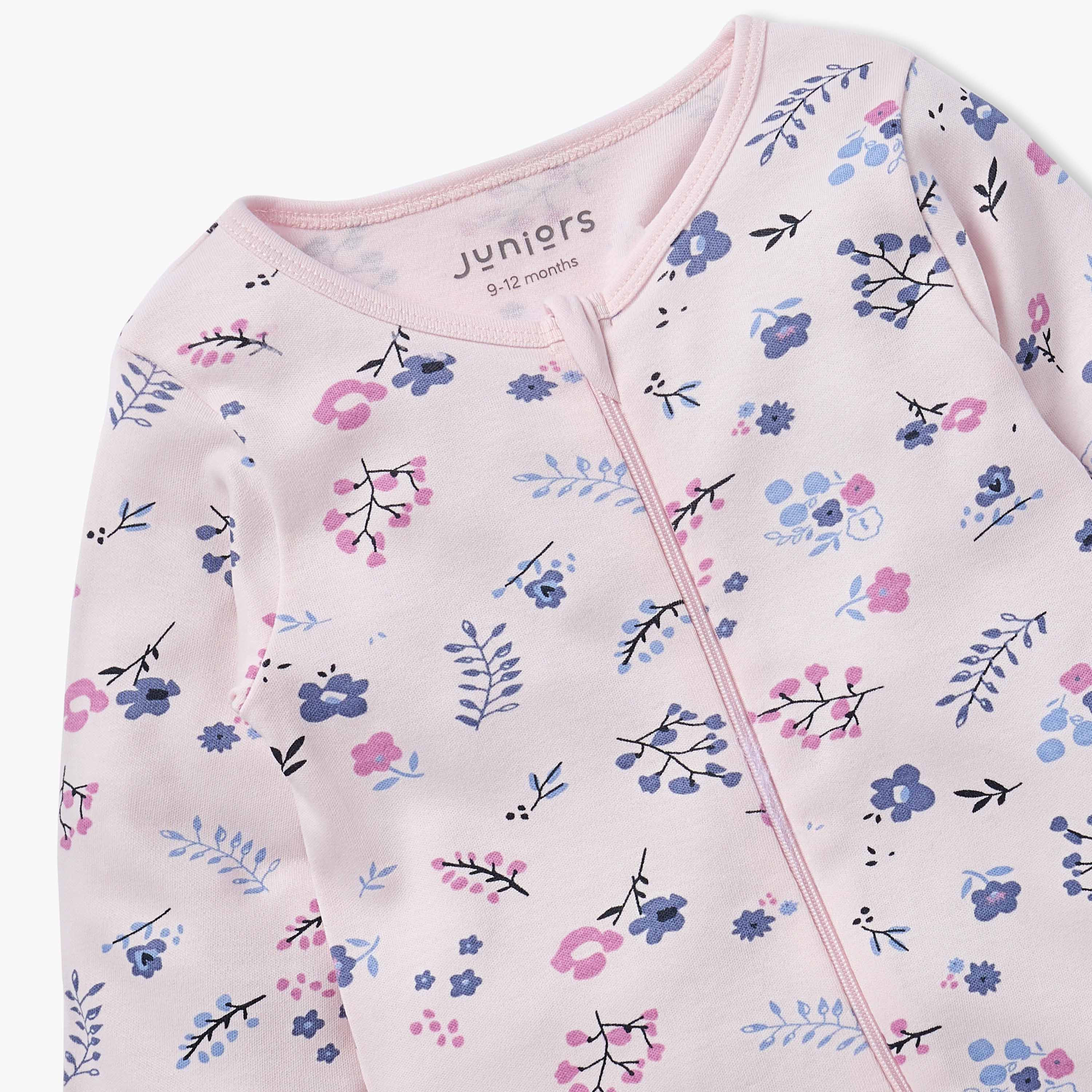 Juniors All-Over Floral Print Closed Feet Sleepsuit with Long Sleeves-baby-girls-clothing-nightwear-sleepsuits-image-4