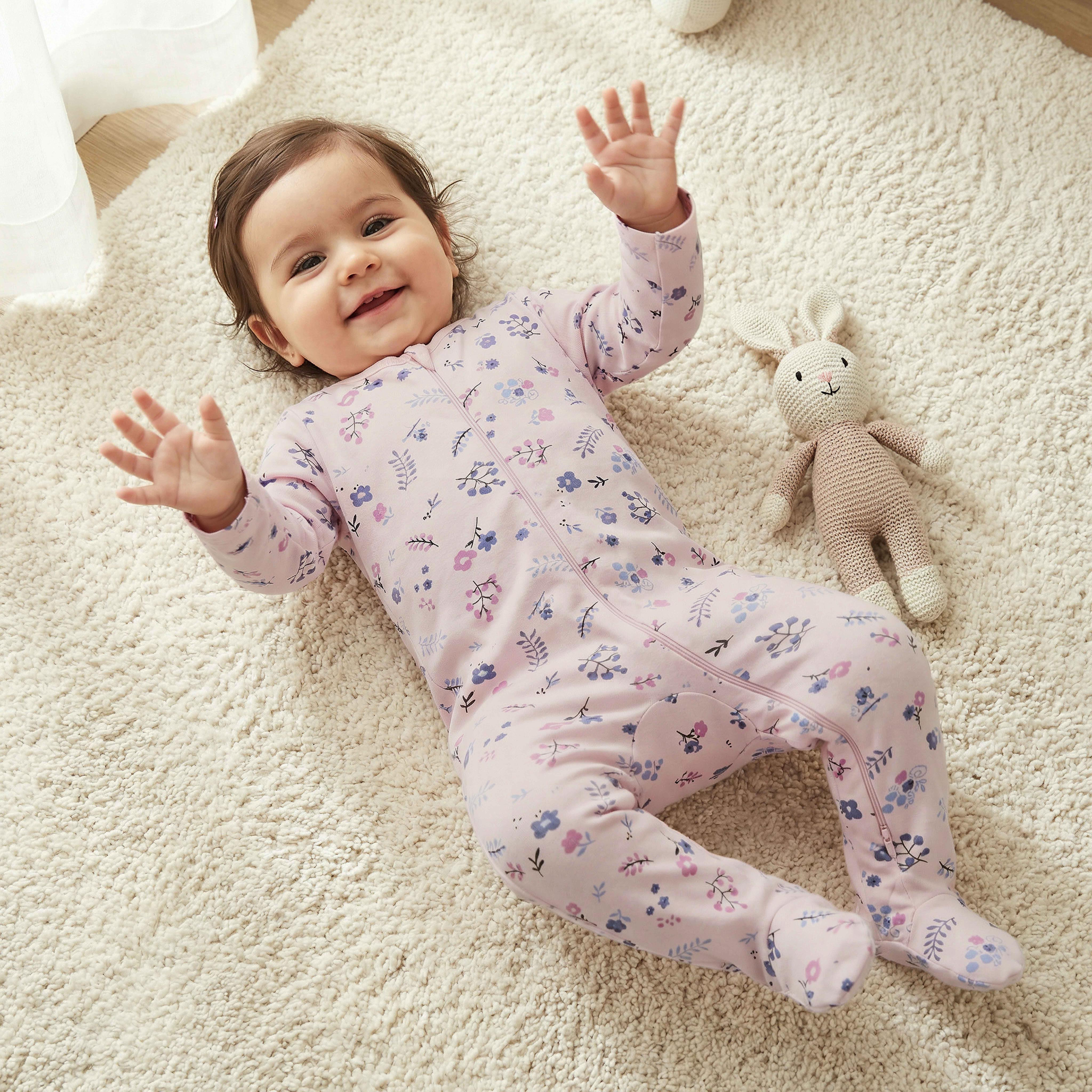 Juniors All-Over Floral Print Closed Feet Sleepsuit with Long Sleeves-baby-girls-clothing-nightwear-sleepsuits-image-1