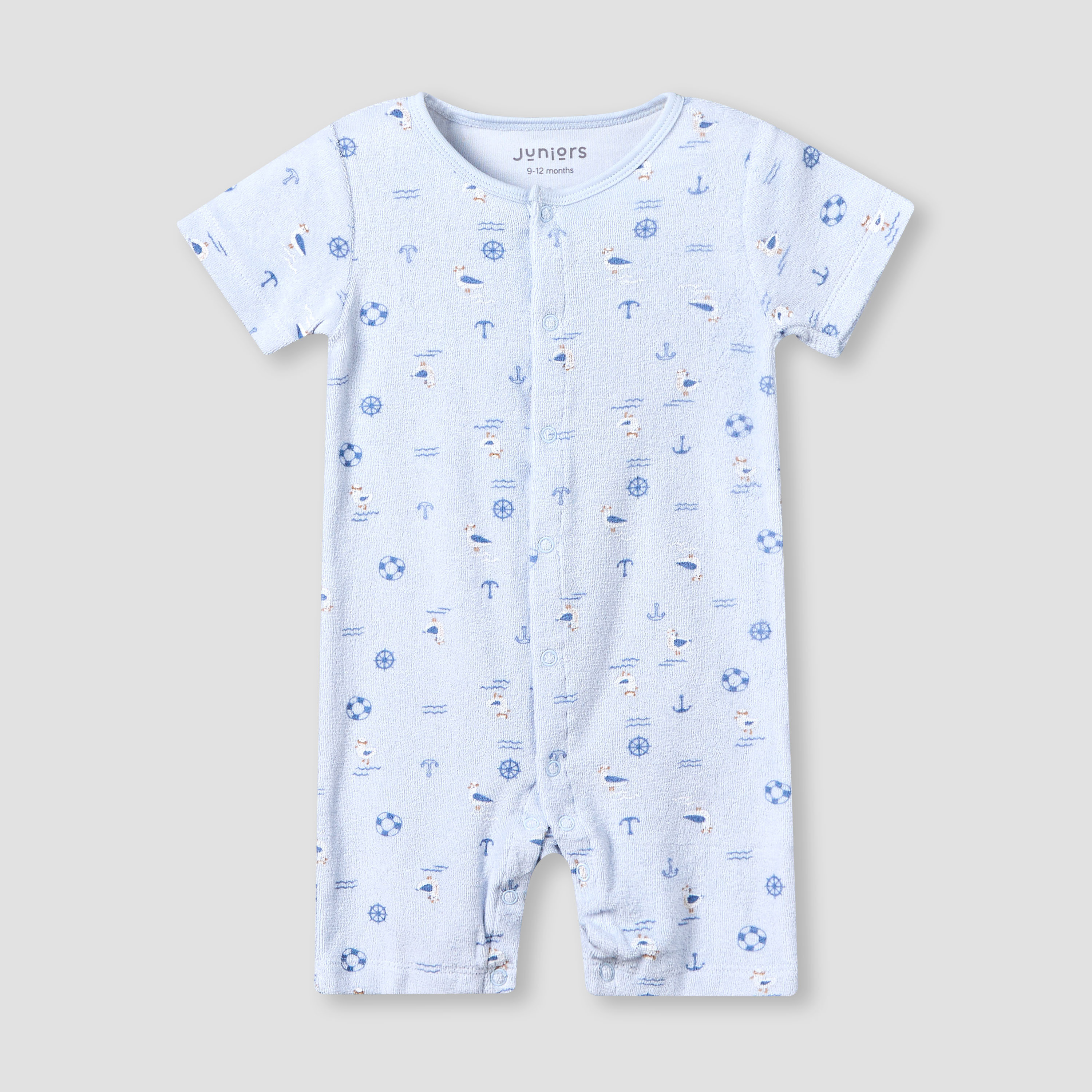 Juniors Round Neck Short Sleeves Romper with Nautical Print-baby-boys-clothing-rompers-image-2