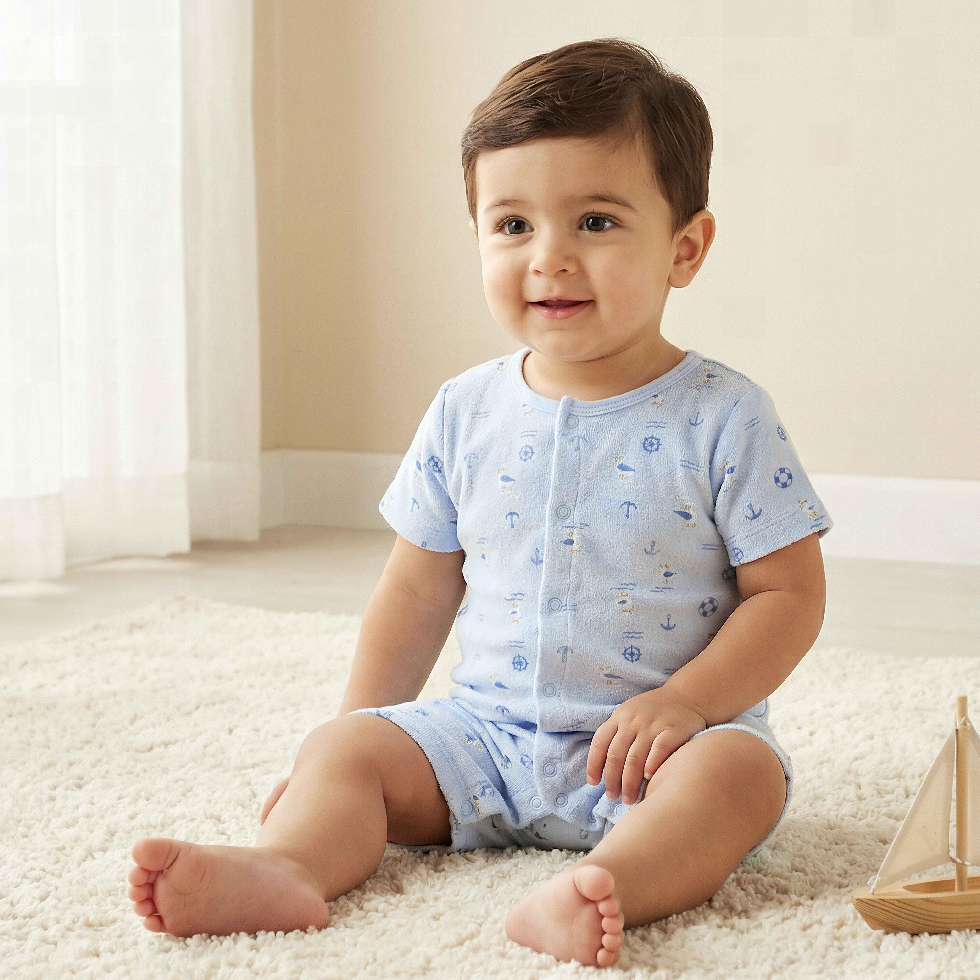 Juniors Round Neck Short Sleeves Romper with Nautical Print-baby-boys-clothing-rompers-image-1