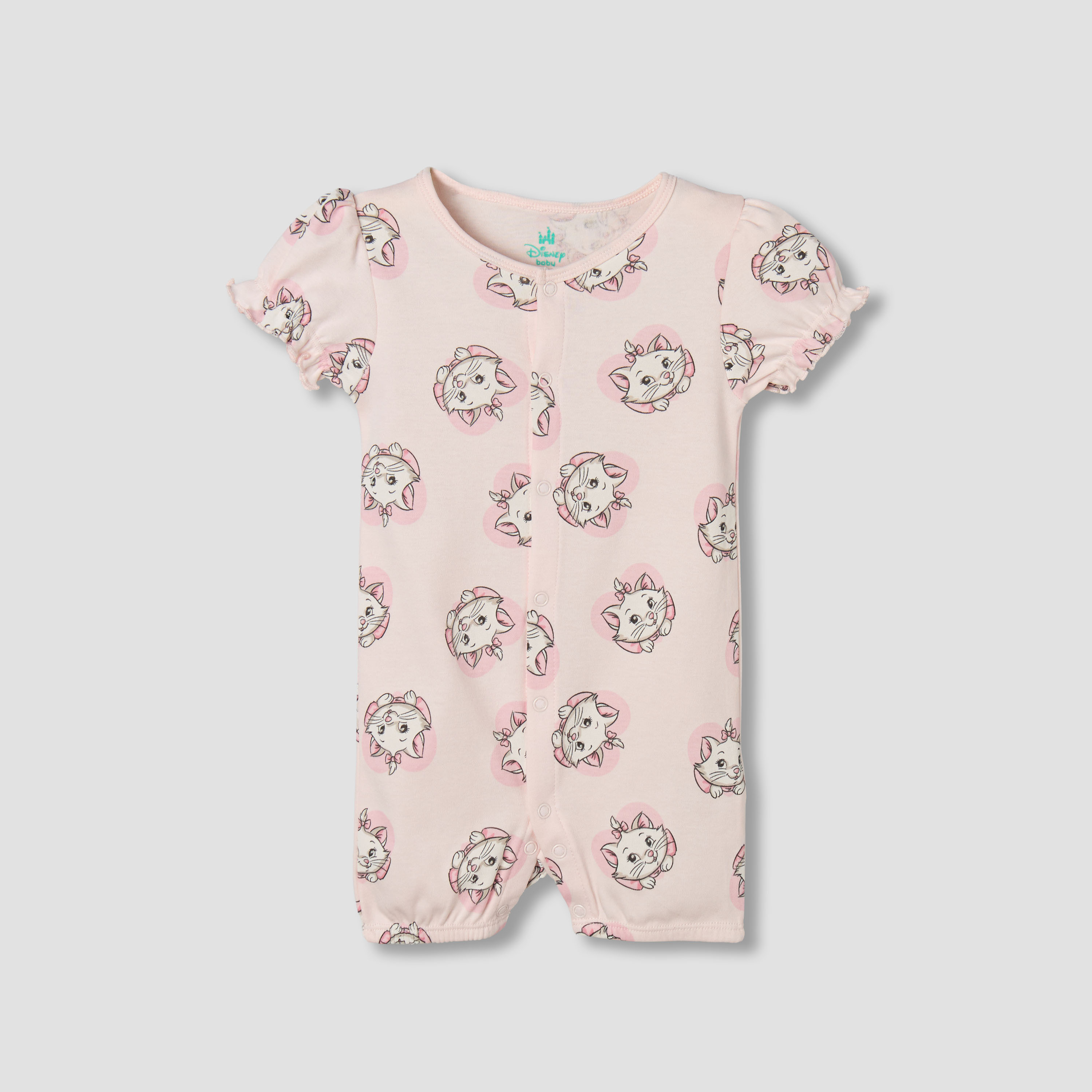 Disney Round Neck Short Sleeves Romper with Marie Print-baby-girls-clothing-rompers-image-2