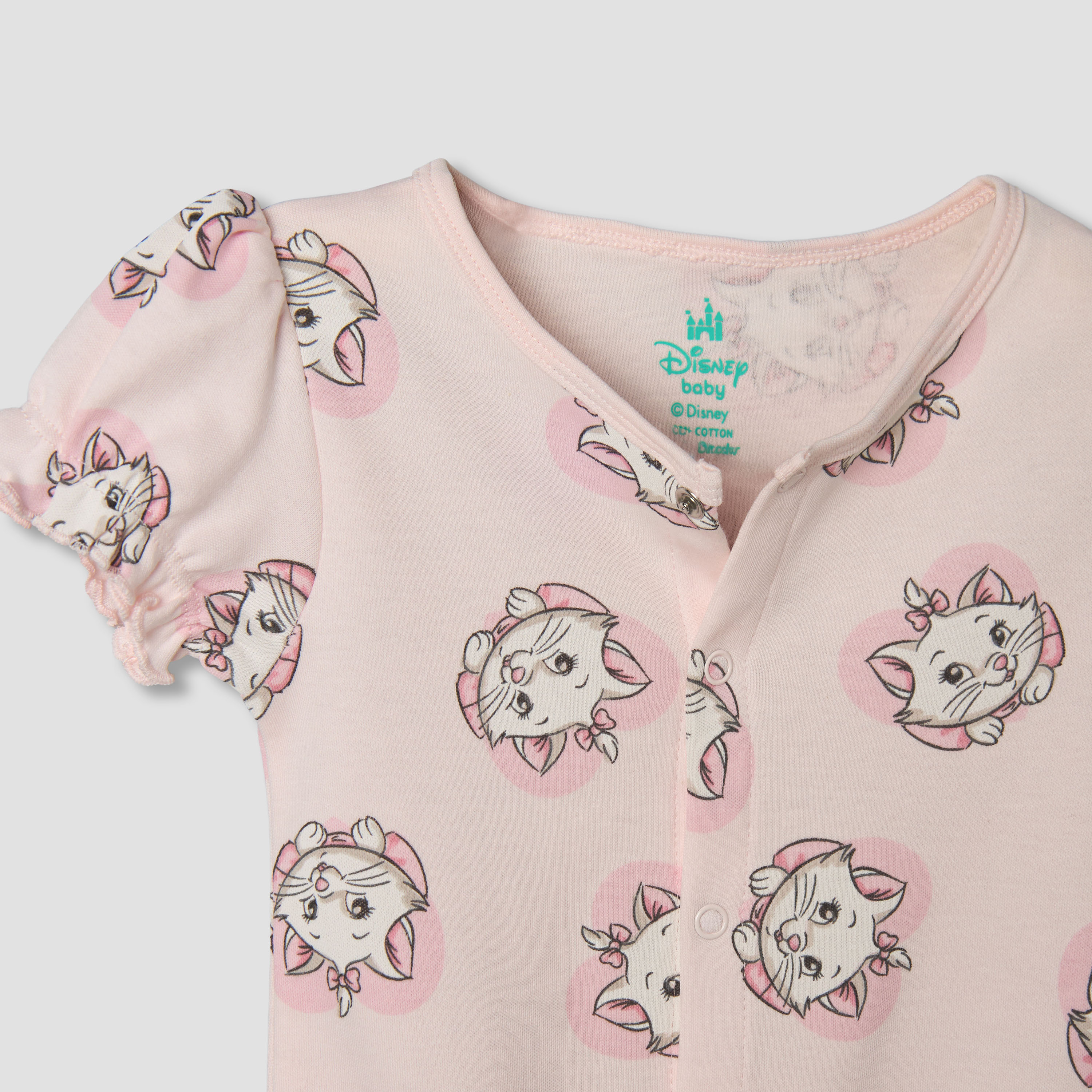 Disney Round Neck Short Sleeves Romper with Marie Print-baby-girls-clothing-rompers-image-5