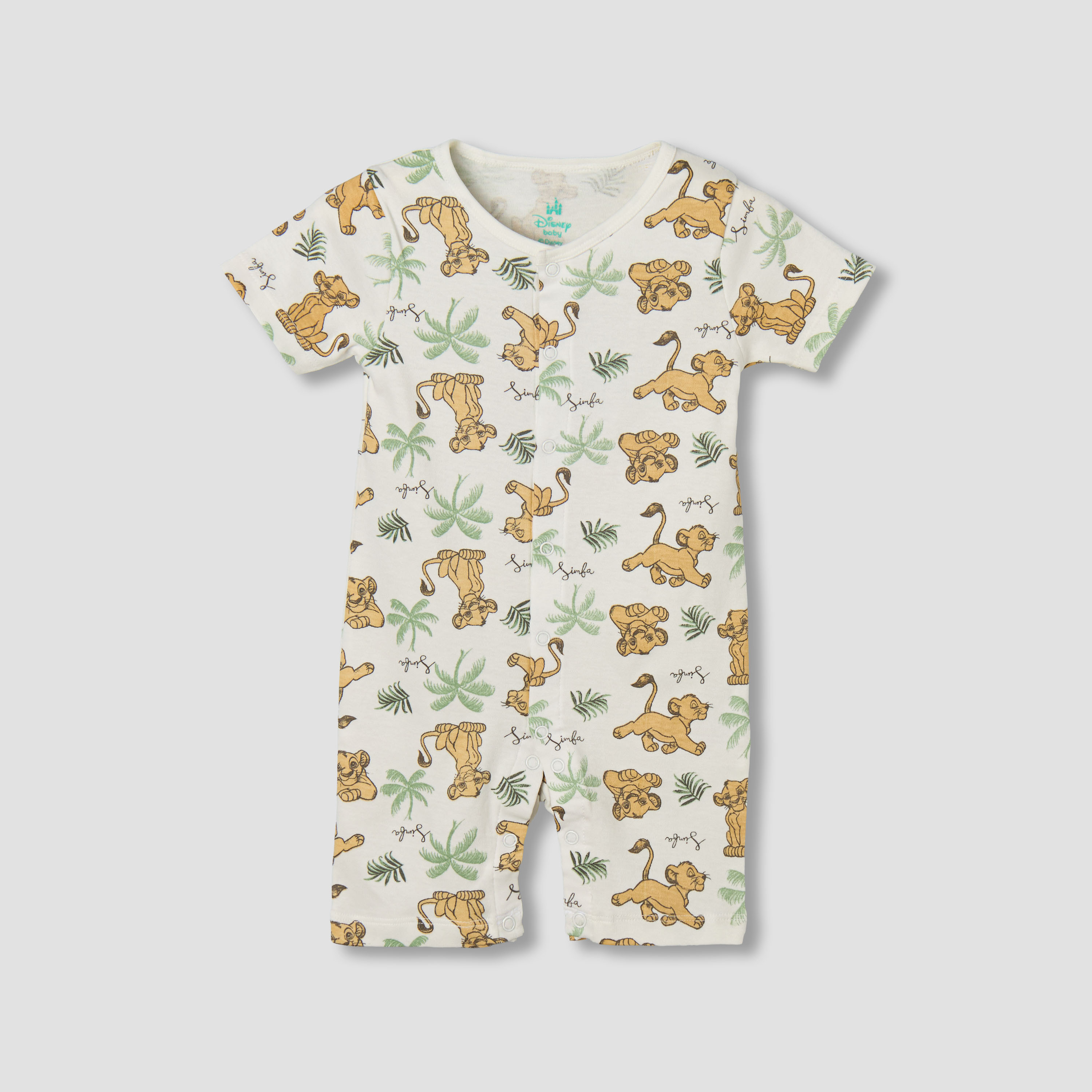 Disney Round Neck Short Sleeves Romper with Simba Print-baby-boys-clothing-rompers-image-2