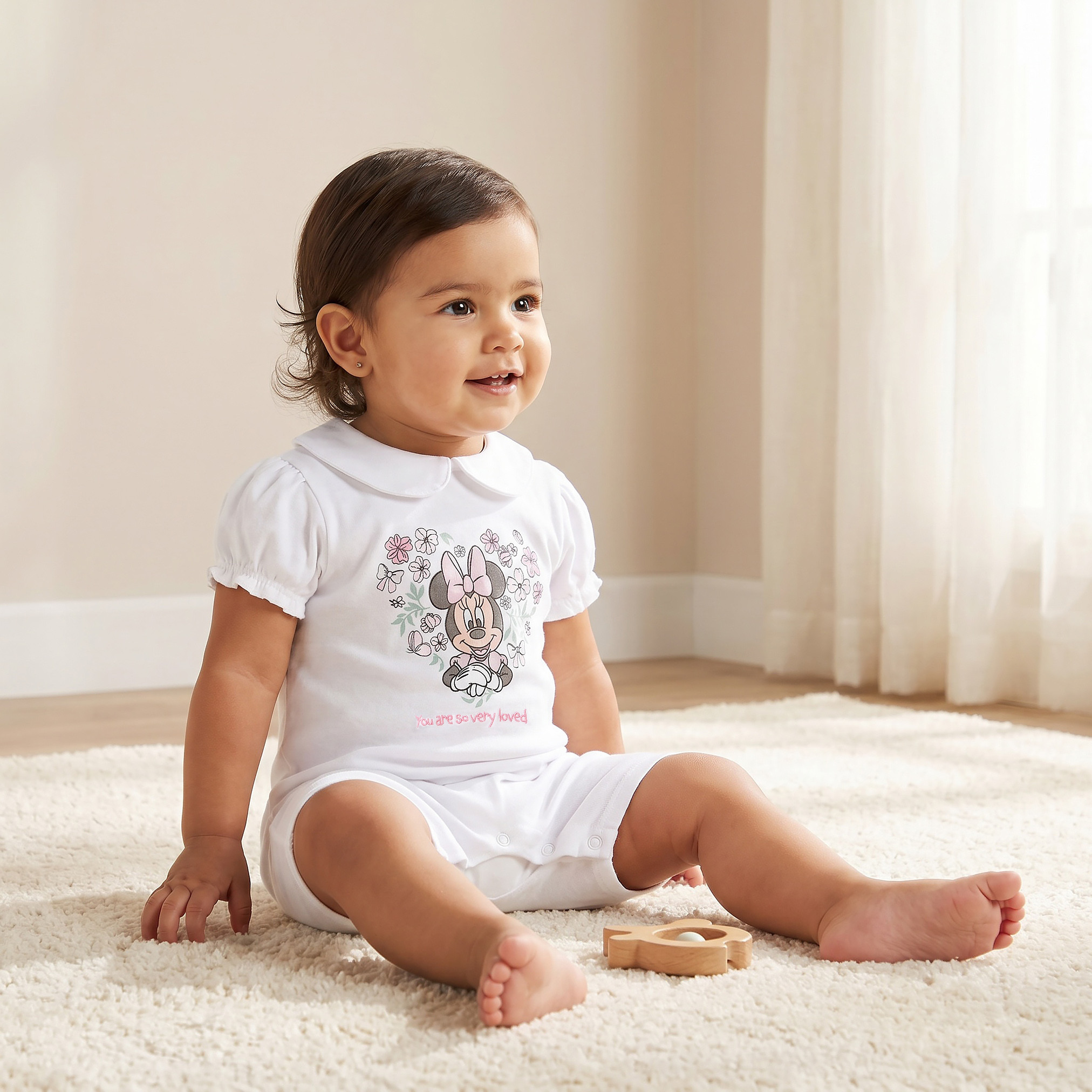 أفرول بياقة بيتر بان وأكمام قصيرة وطبعات ميني ماوس من ديزني-baby-girls-clothing-rompers-image-1