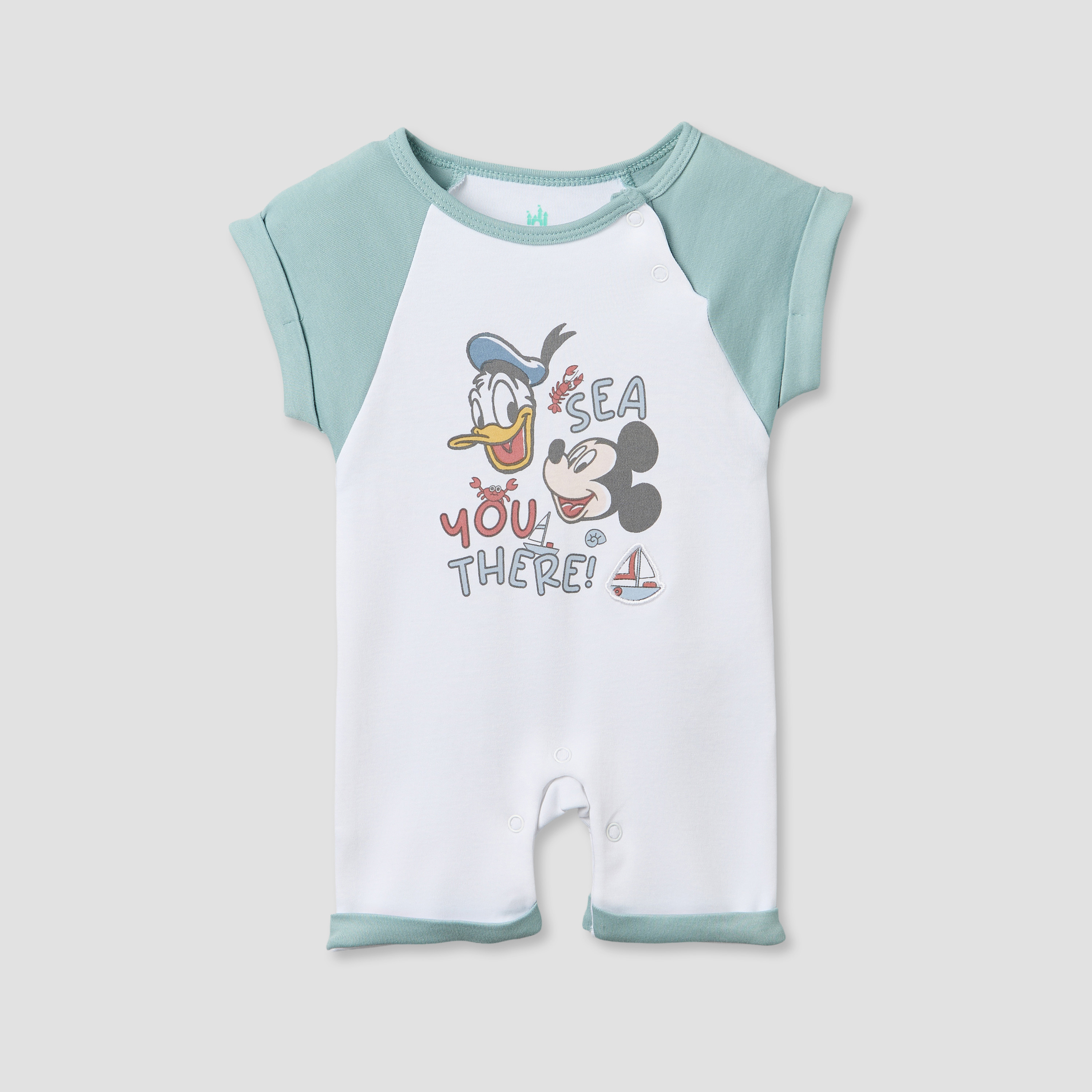 أفرول بياقة ضيقة وأكمام قصيرة وطبعات ميكي ماوس ودونالد داك من ديزني-baby-boys-clothing-rompers-image-2