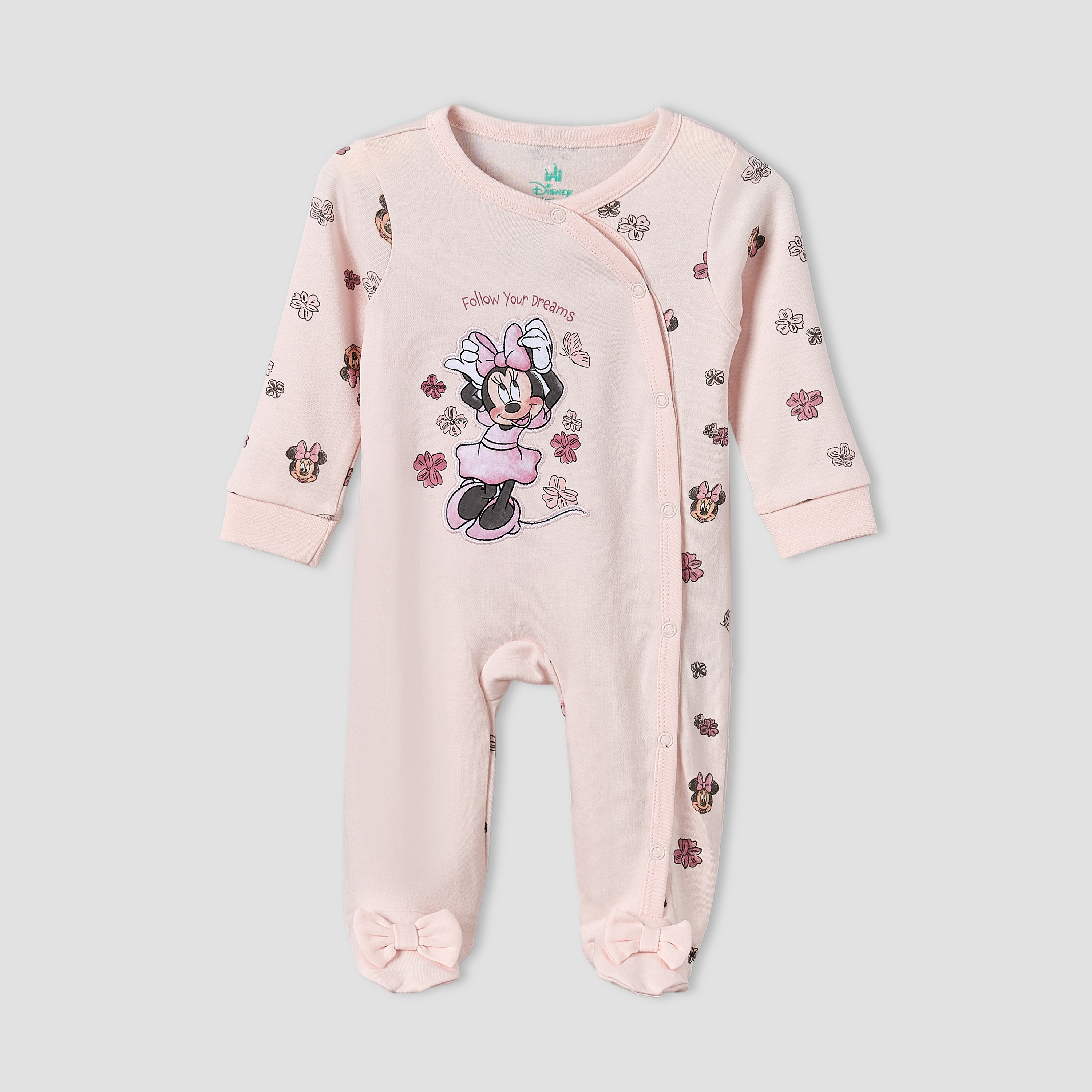 Disney Cotton Crew Neck Long Sleeves Sleepsuit with Minnie Mouse Applique-baby-girls-clothing-nightwear-sleepsuits-image-1