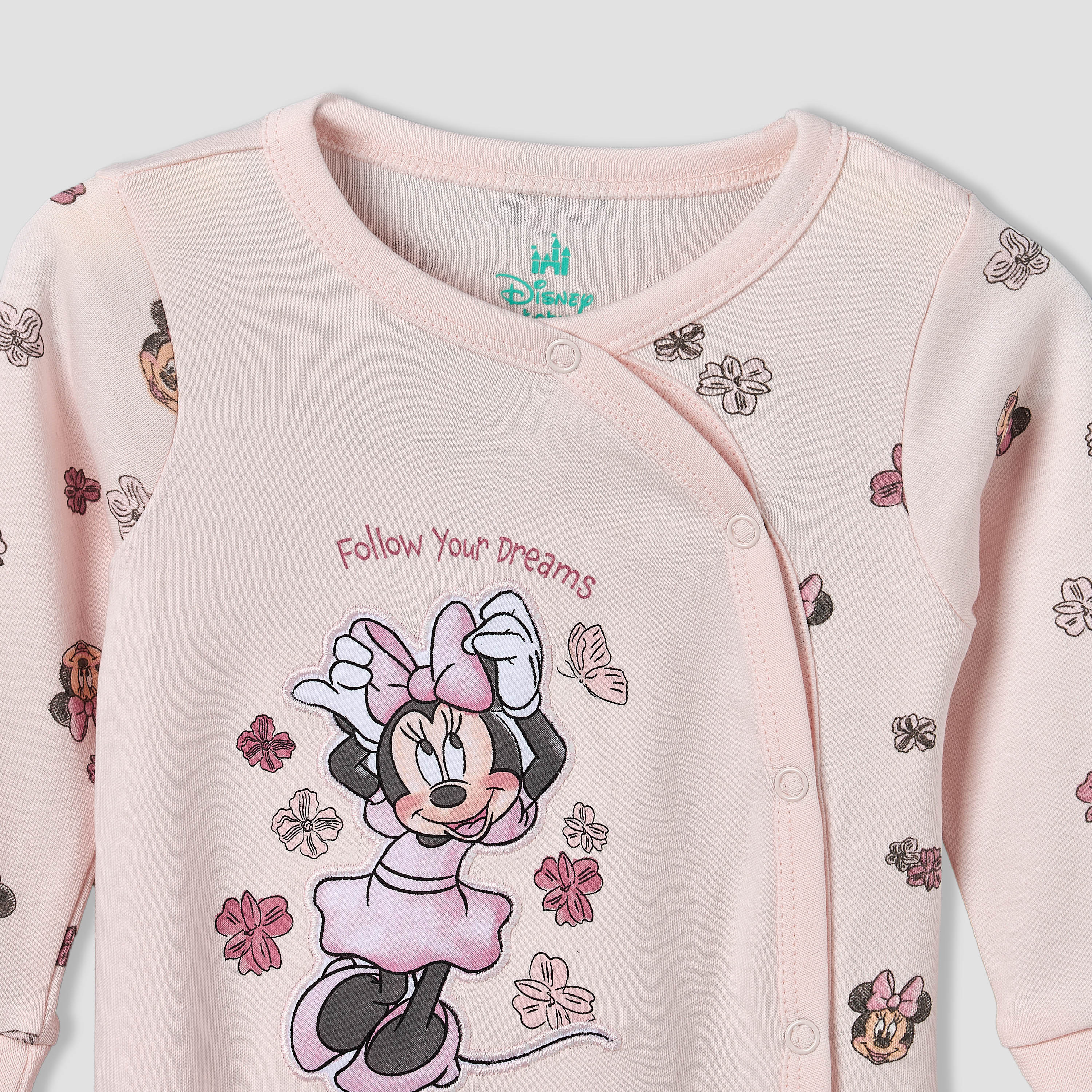 Disney Cotton Crew Neck Long Sleeves Sleepsuit with Minnie Mouse Applique-baby-girls-clothing-nightwear-sleepsuits-image-3