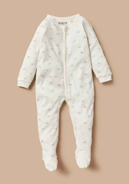 Giggles All-Over Graphic Print Sleepsuit with Long Sleeves and Zip Closure-Sleepsuits-image-0
