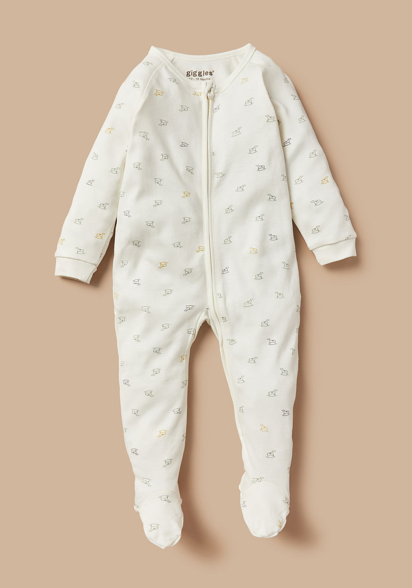 Giggles All-Over Graphic Print Sleepsuit with Long Sleeves and Zip Closure-Sleepsuits-image-0