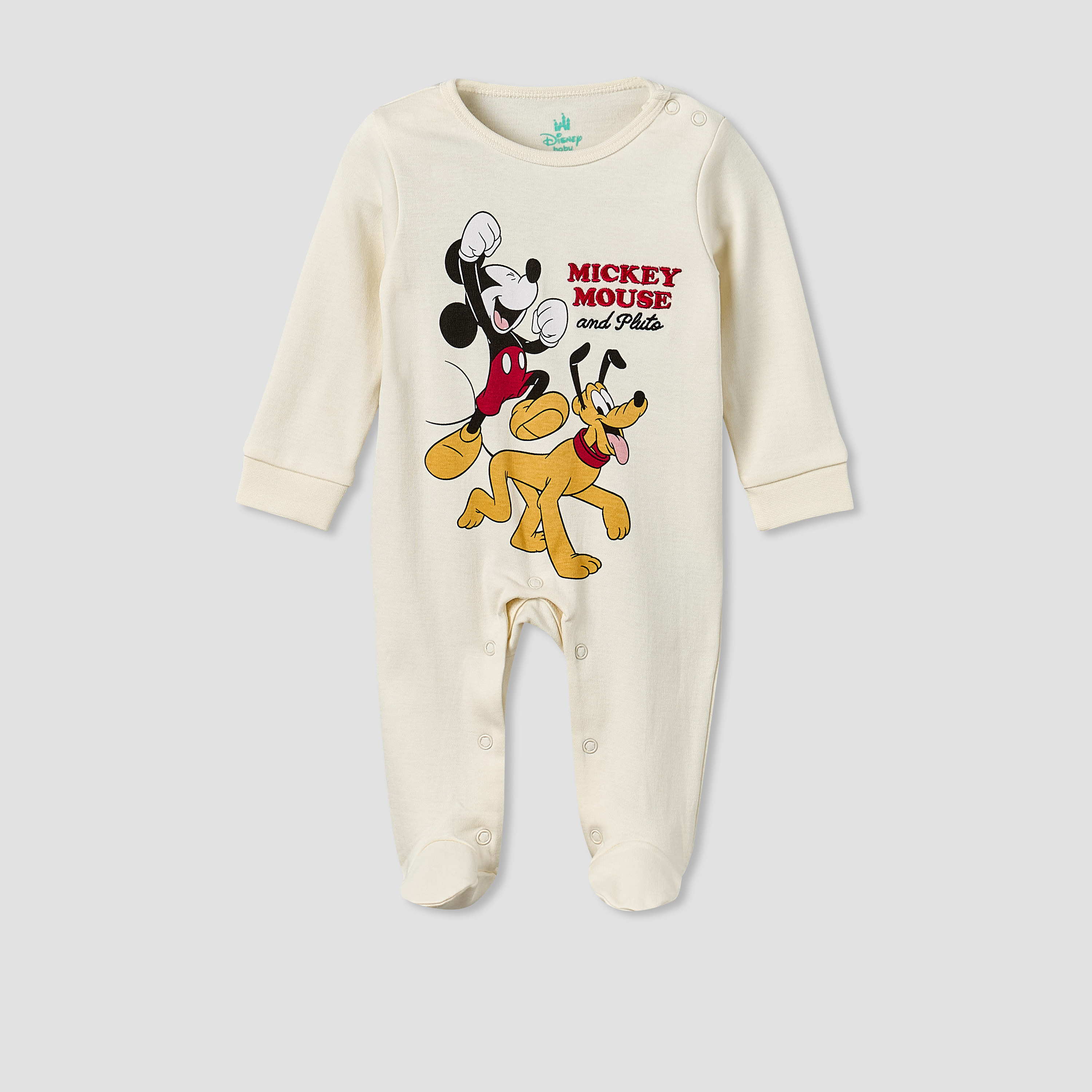 Disney Cotton Crew Neck Long Sleeves Sleepsuit with Mickey Mouse Print-baby-boys-clothing-nightwear-sleepsuits-image-2