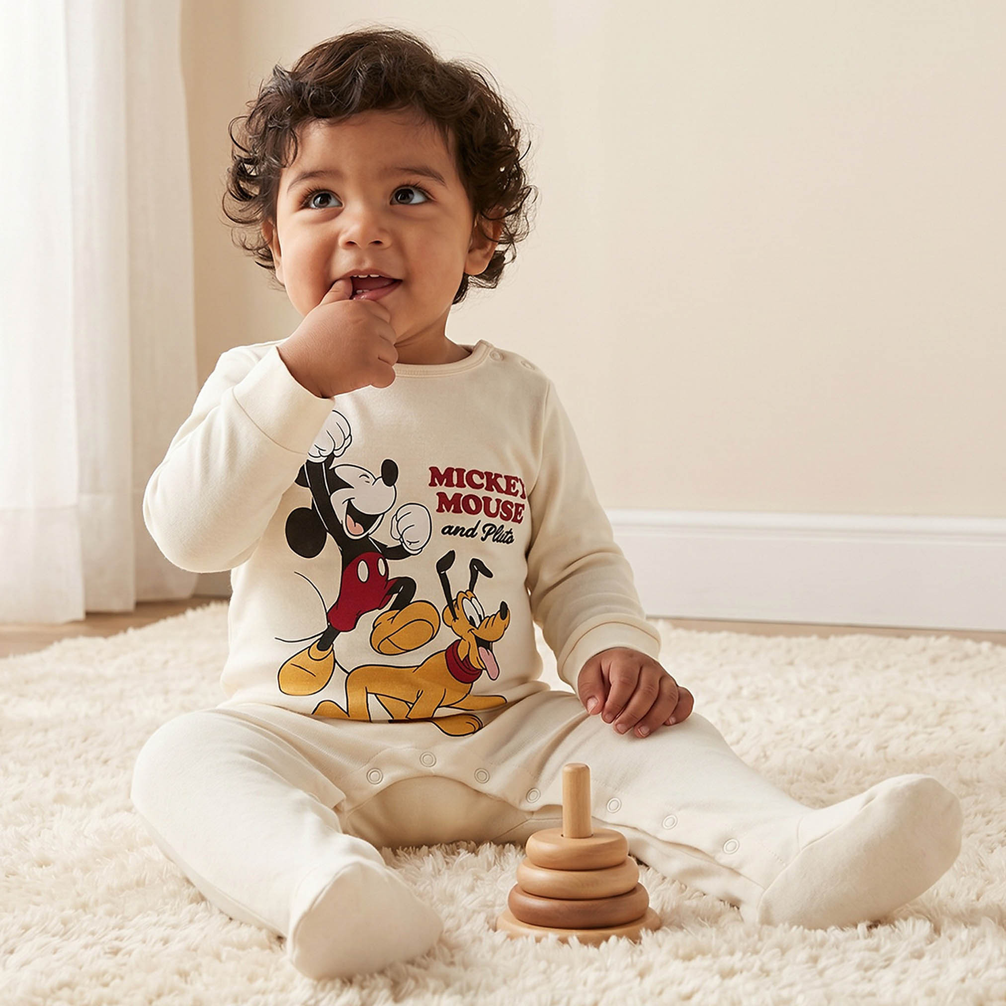 Disney Cotton Crew Neck Long Sleeves Sleepsuit with Mickey Mouse Print-baby-boys-clothing-nightwear-sleepsuits-image-1